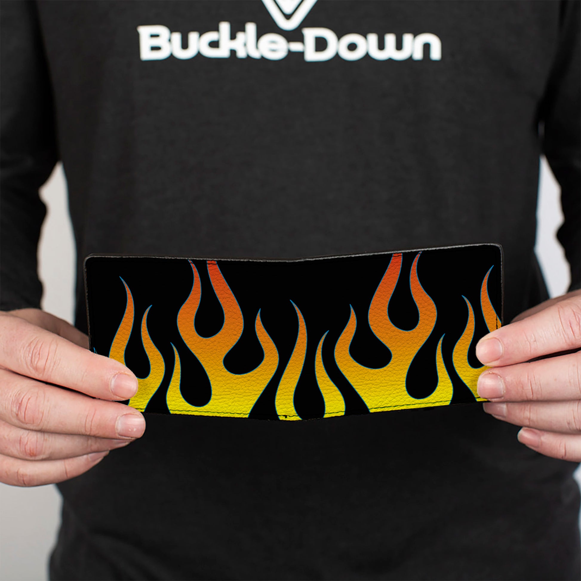Bi-Fold Wallet - Flames Black Yellow Orange Bi-Fold Wallets Buckle-Down