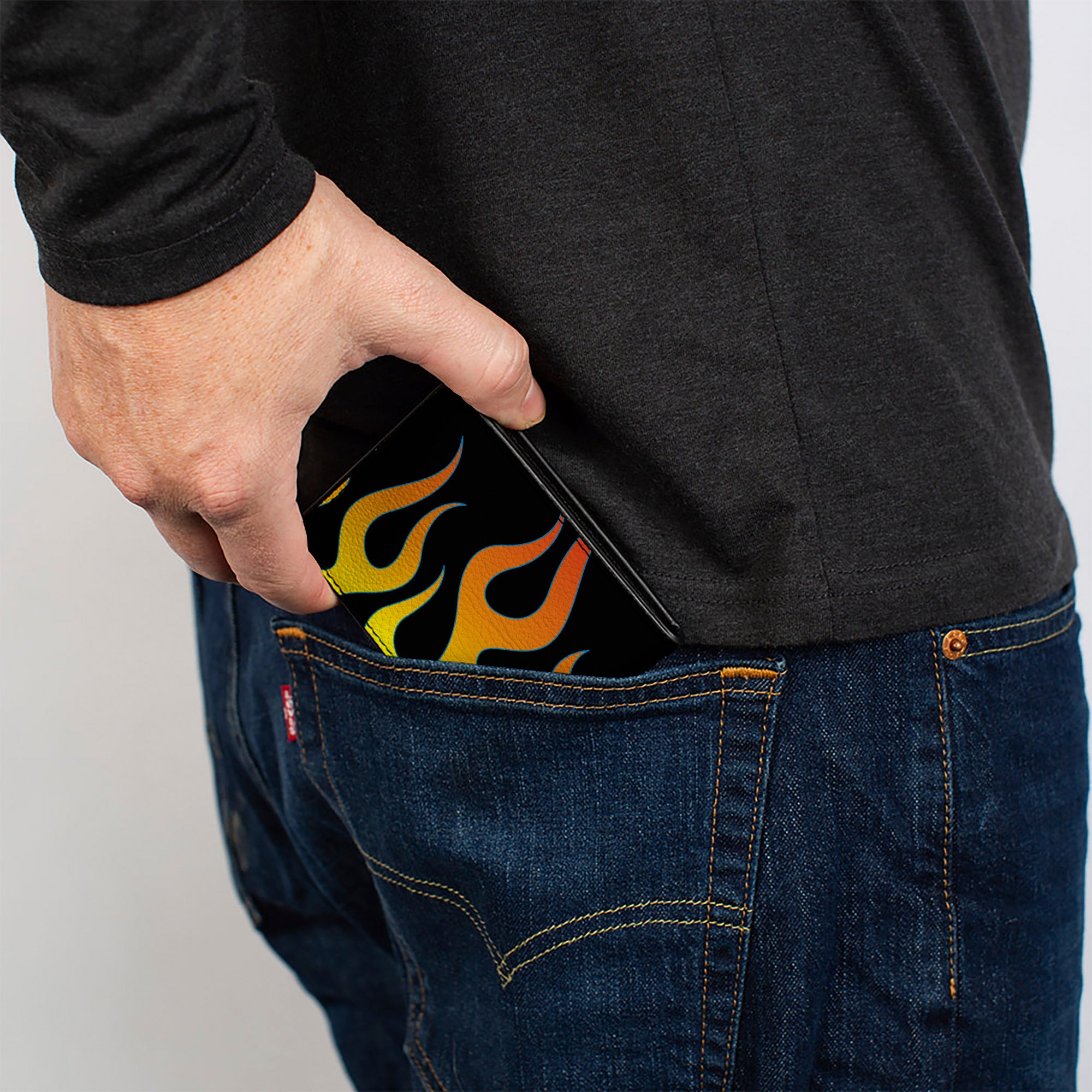 Bi-Fold Wallet - Flames Black Yellow Orange Bi-Fold Wallets Buckle-Down