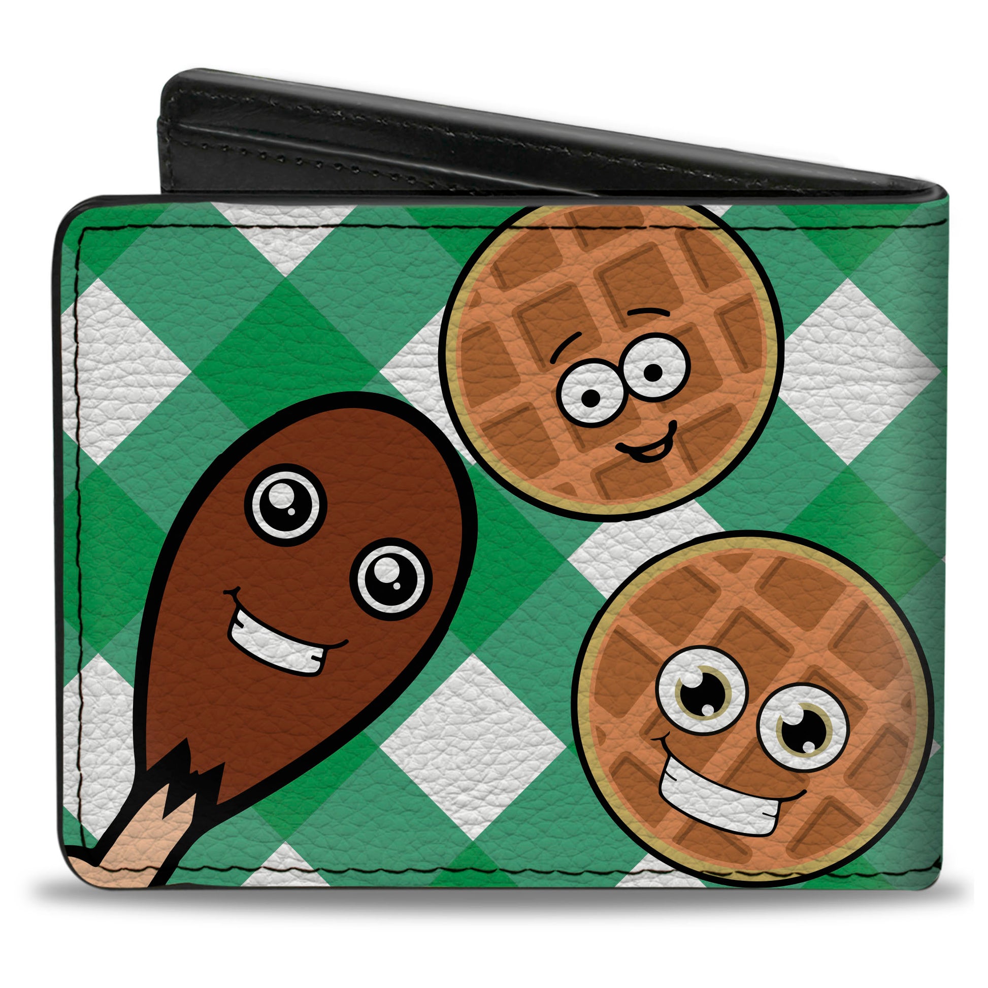 Bi-Fold Wallet - Fried Chicken & Waffles Plaid White Green Bi-Fold Wallets Buckle-Down
