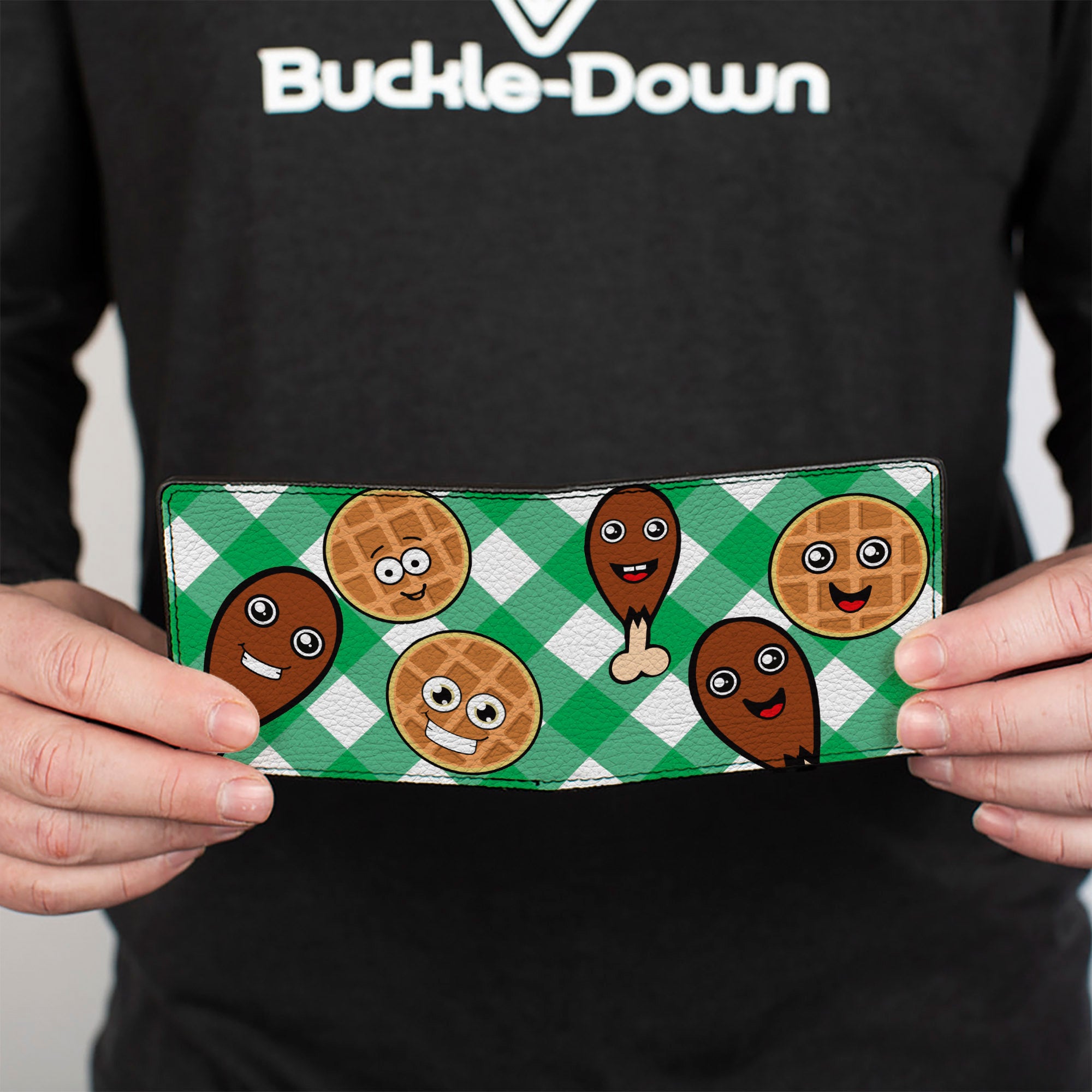Bi-Fold Wallet - Fried Chicken & Waffles Plaid White Green Bi-Fold Wallets Buckle-Down