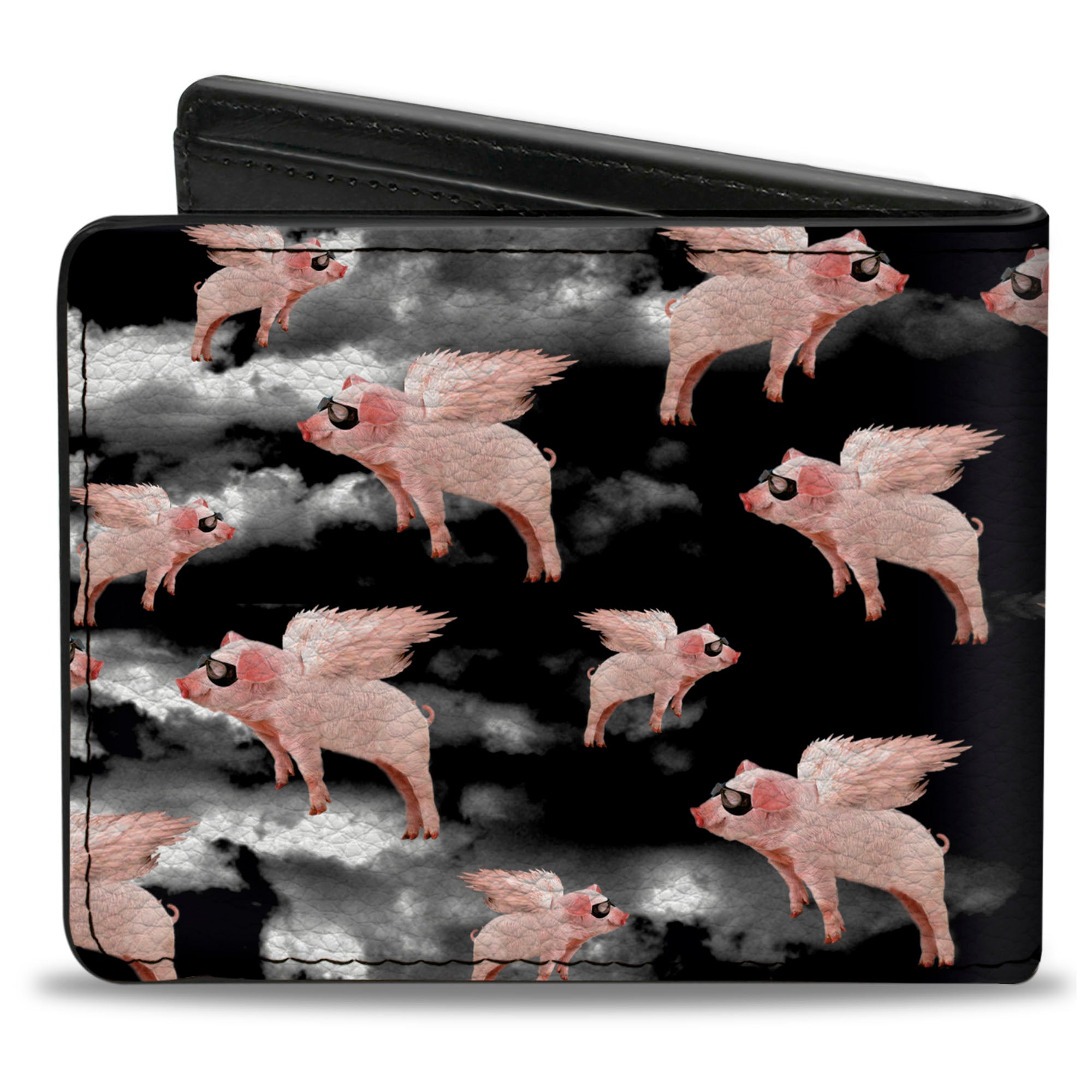Bi-Fold Wallet - Flying Pigs Black/White/Pink