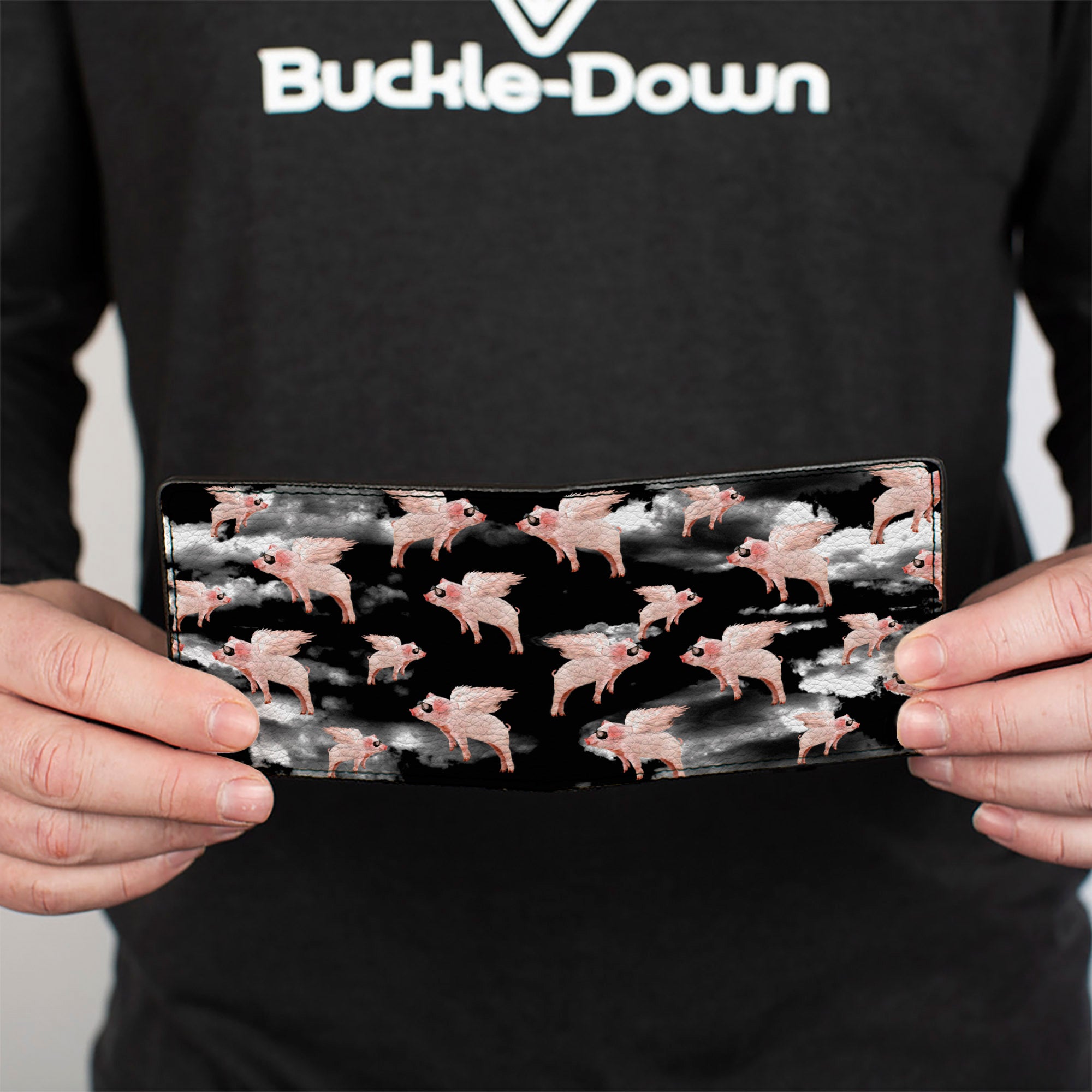 Bi-Fold Wallet - Flying Pigs Black/White/Pink