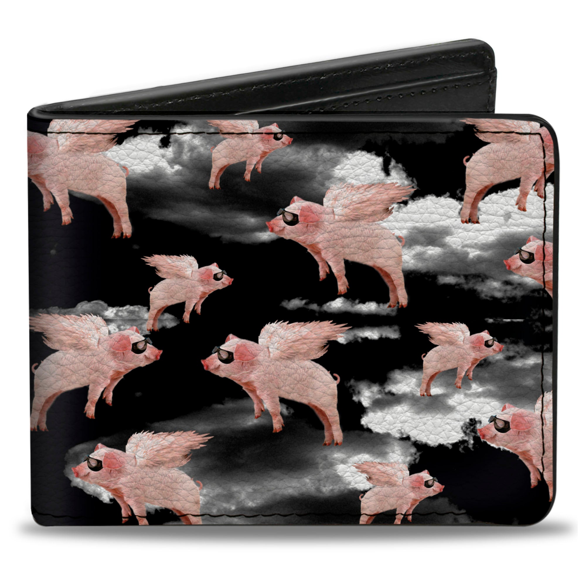 Bi-Fold Wallet - Flying Pigs Black/White/Pink