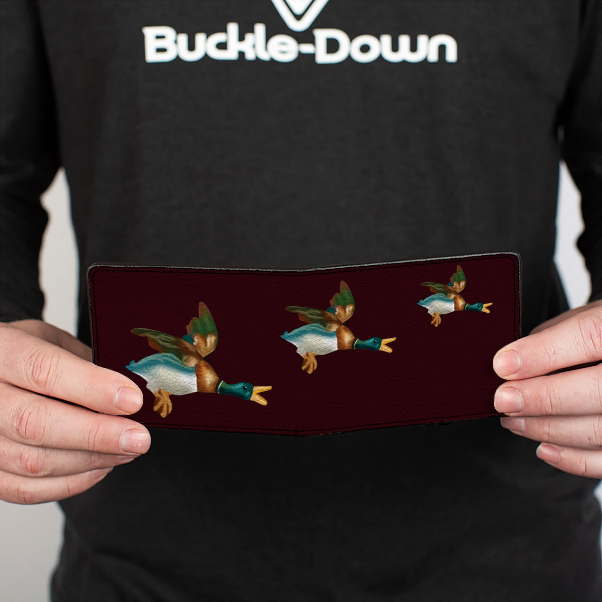 Bi-Fold Wallet - Flying Mallards Burgundy Bi-Fold Wallets Buckle-Down