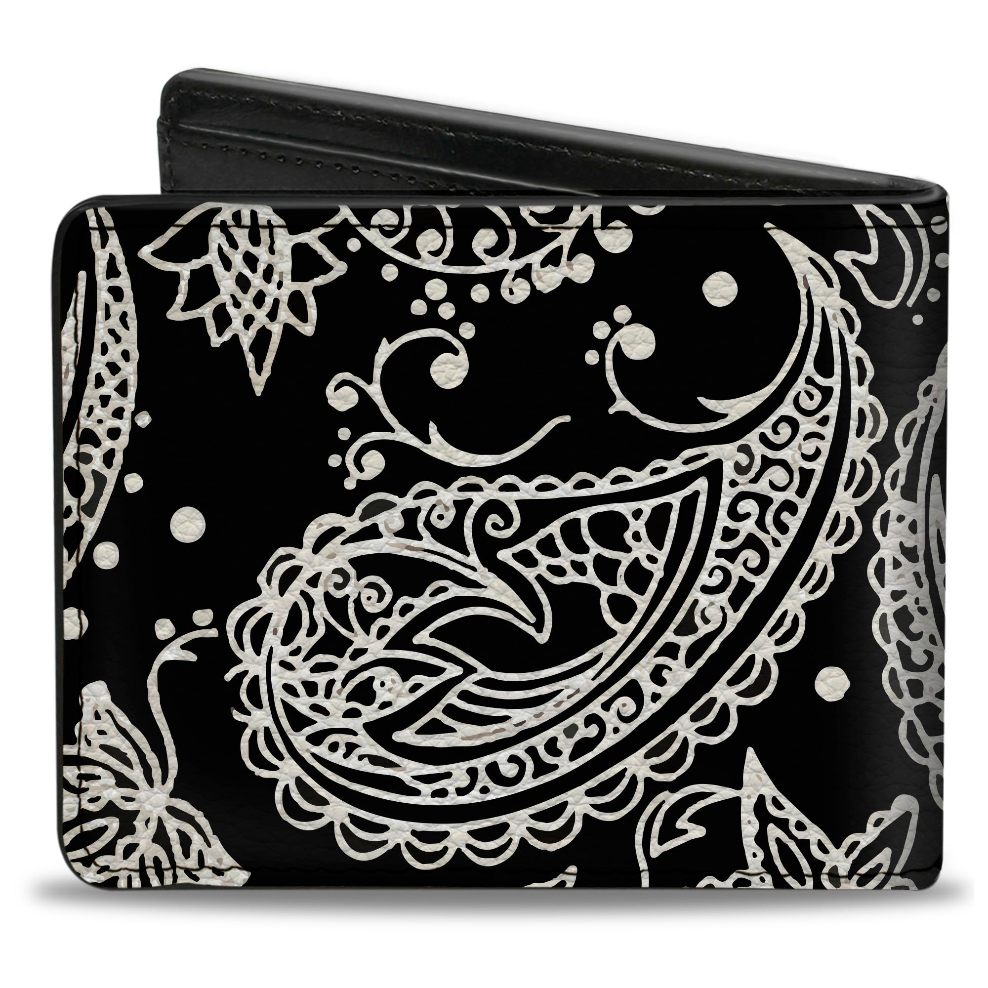 Bi-Fold Wallet - Floral Paisley Black White Bi-Fold Wallets Buckle-Down