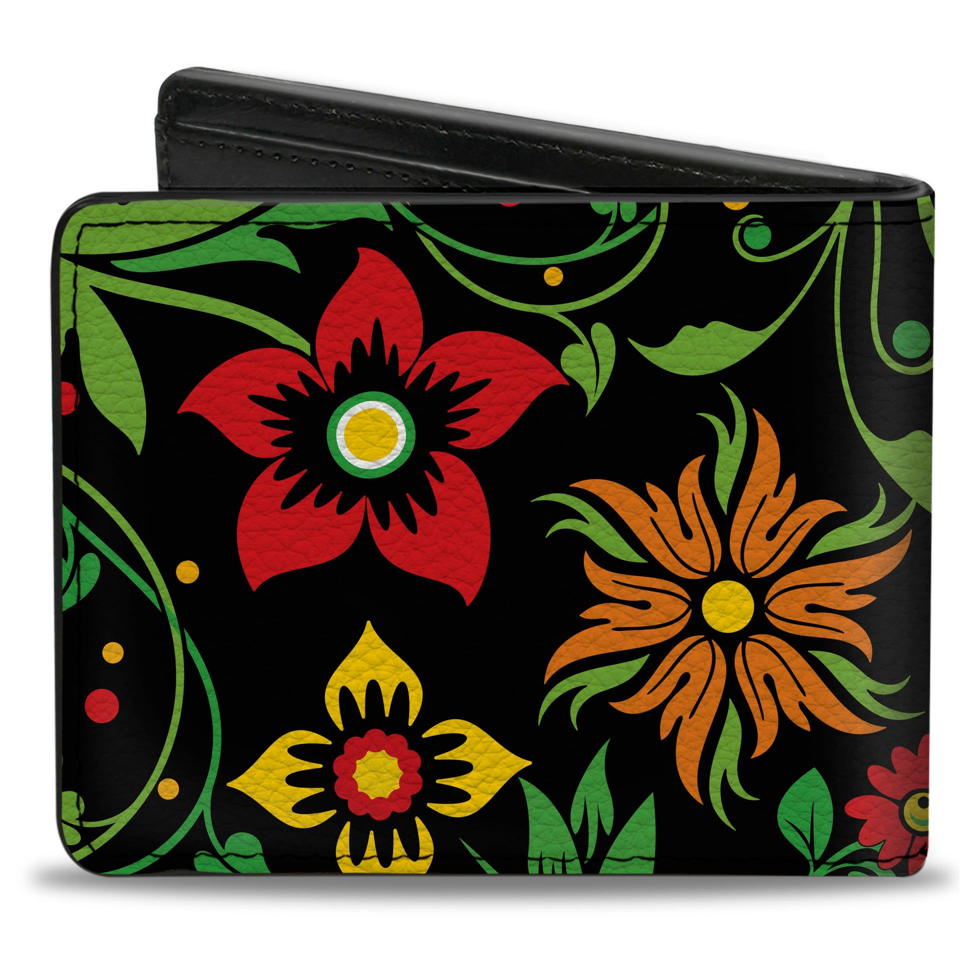 Bi-Fold Wallet - Floral Collage2 Black Red Orange Green Bi-Fold Wallets Buckle-Down