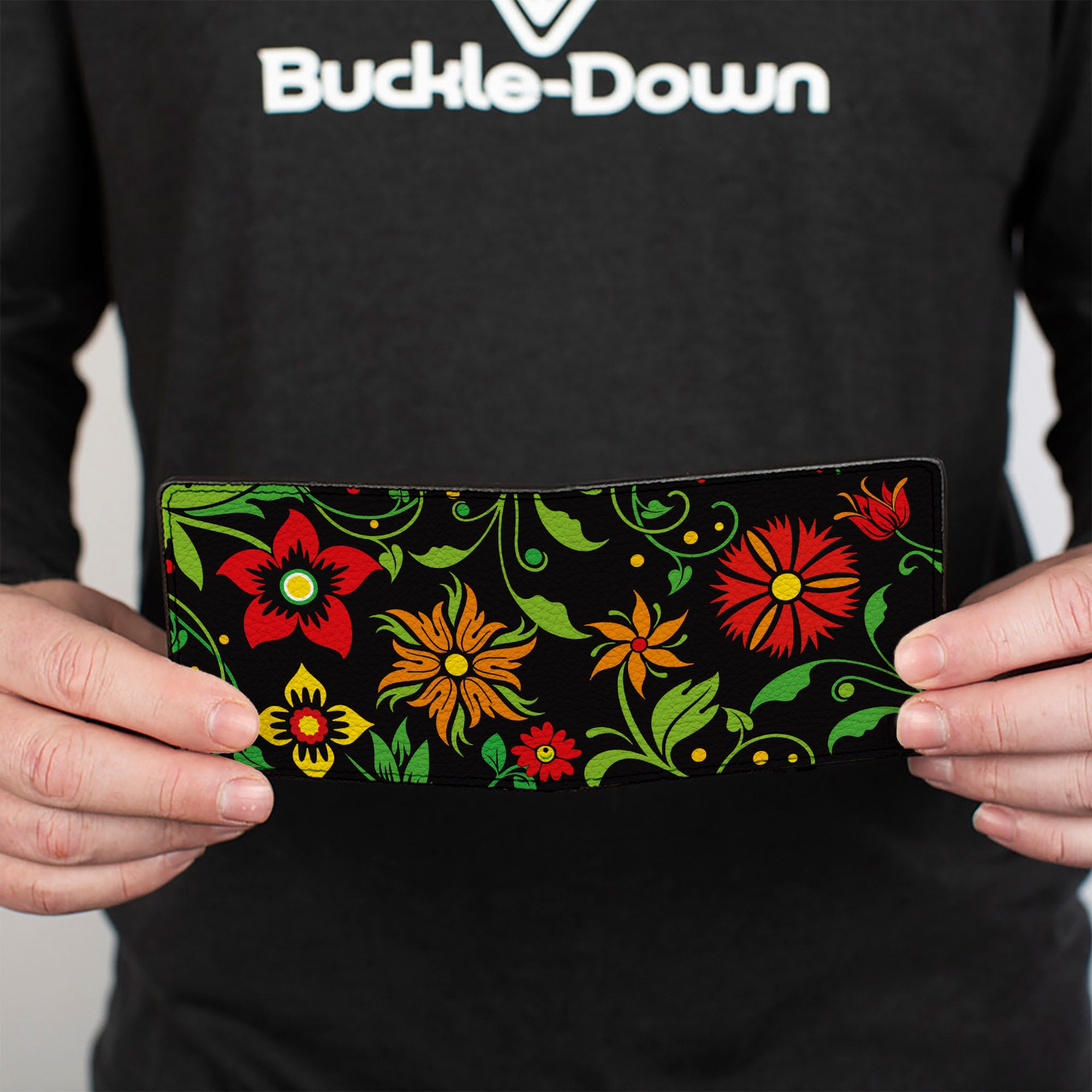 Bi-Fold Wallet - Floral Collage2 Black Red Orange Green Bi-Fold Wallets Buckle-Down