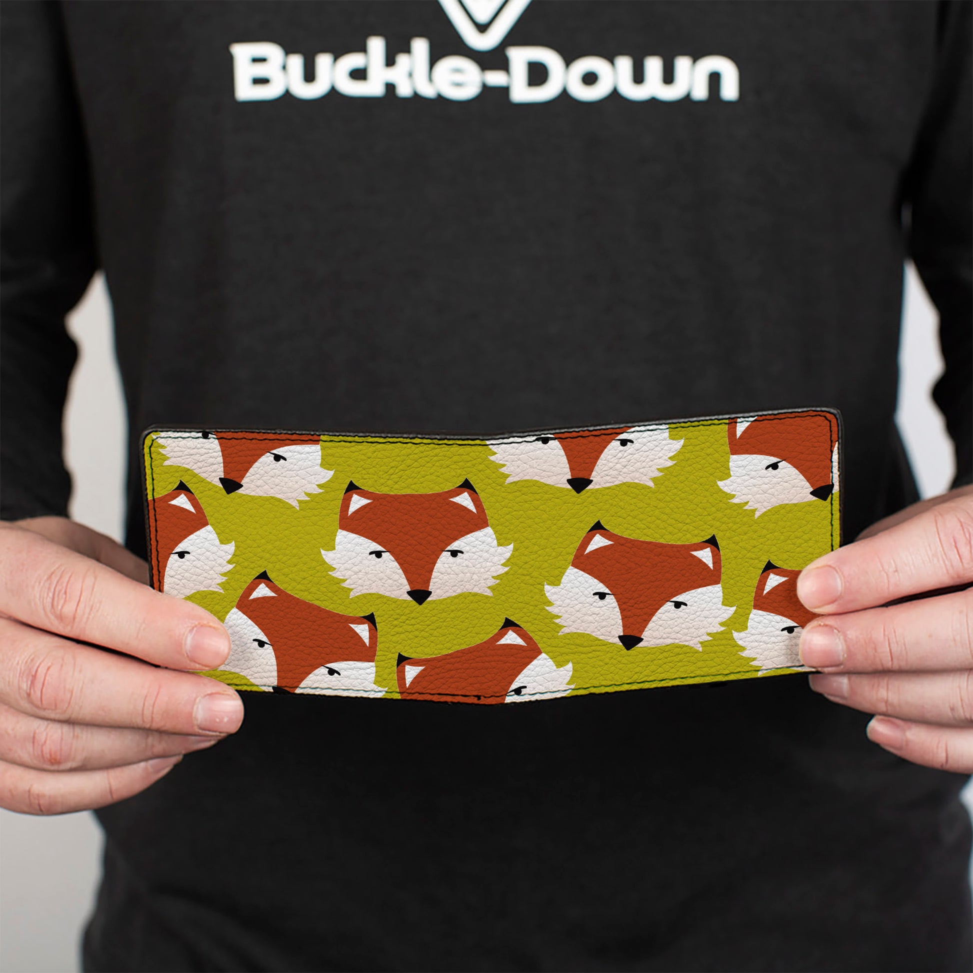 Bi-Fold Wallet - Fox Face Scattered Warm Olive Bi-Fold Wallets Buckle-Down