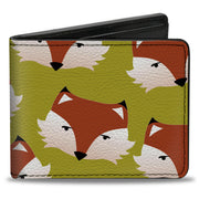 Bi-Fold Wallet - Fox Face Scattered Warm Olive Bi-Fold Wallets Buckle-Down