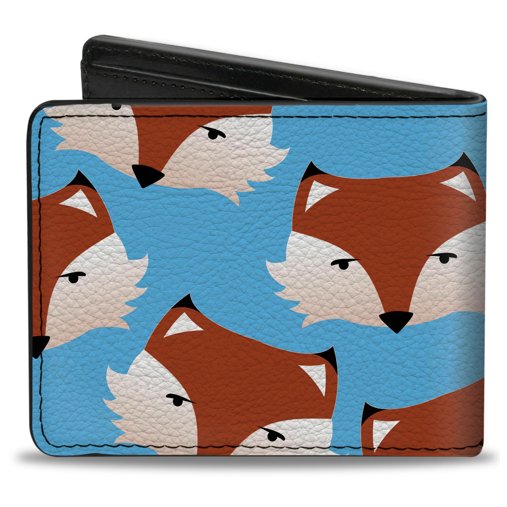 Bi-Fold Wallet - Fox Face Scattered Sky Blue Bi-Fold Wallets Buckle-Down