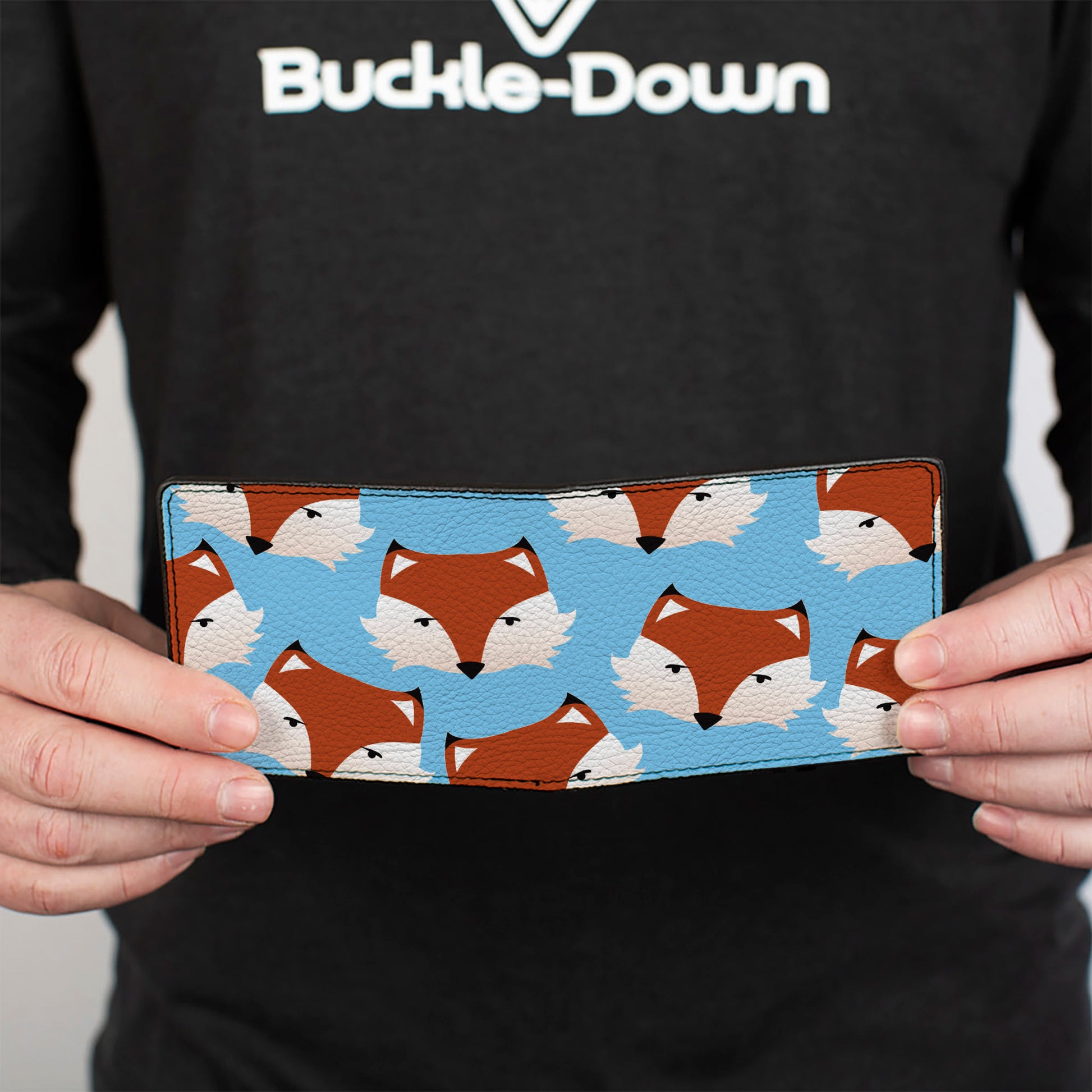 Bi-Fold Wallet - Fox Face Scattered Sky Blue Bi-Fold Wallets Buckle-Down