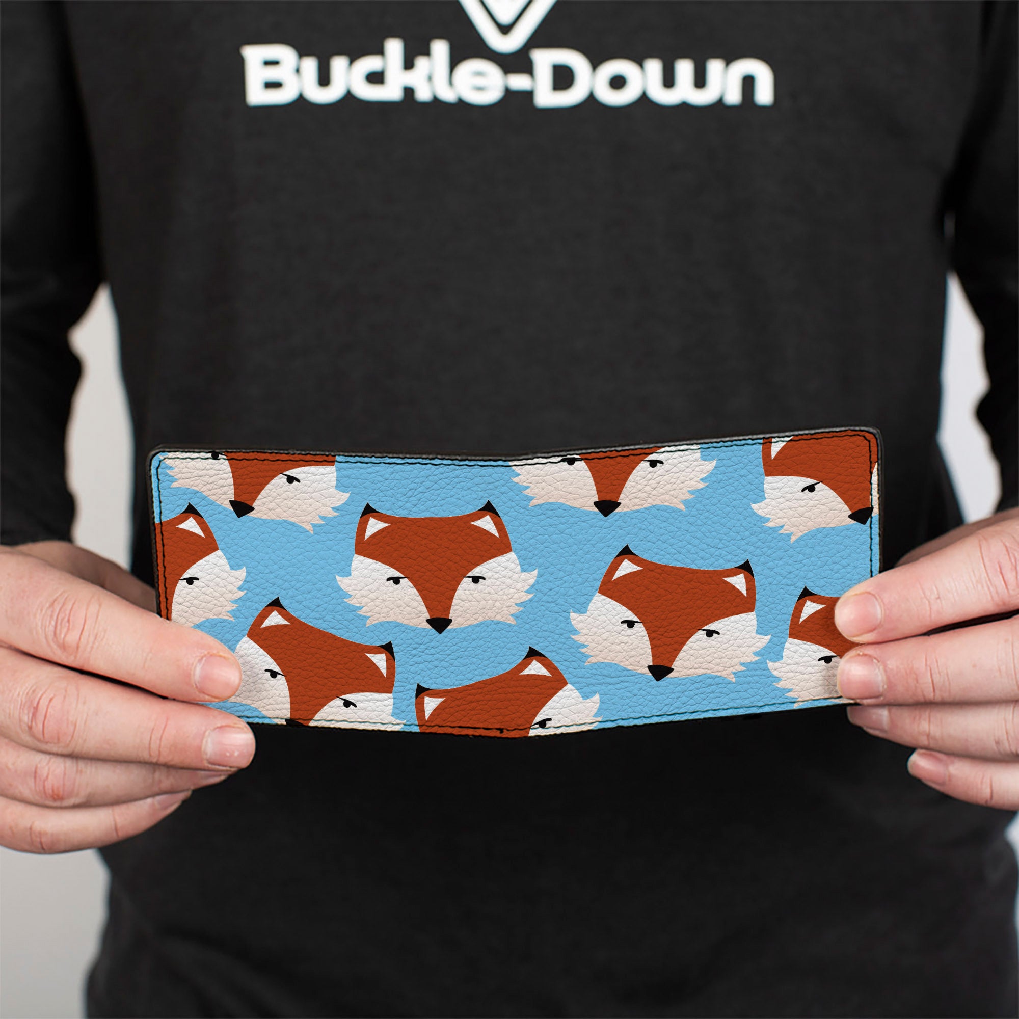 Bi-Fold Wallet - Fox Face Scattered Sky Blue Bi-Fold Wallets Buckle-Down