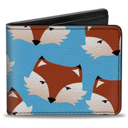 Bi-Fold Wallet - Fox Face Scattered Sky Blue Bi-Fold Wallets Buckle-Down