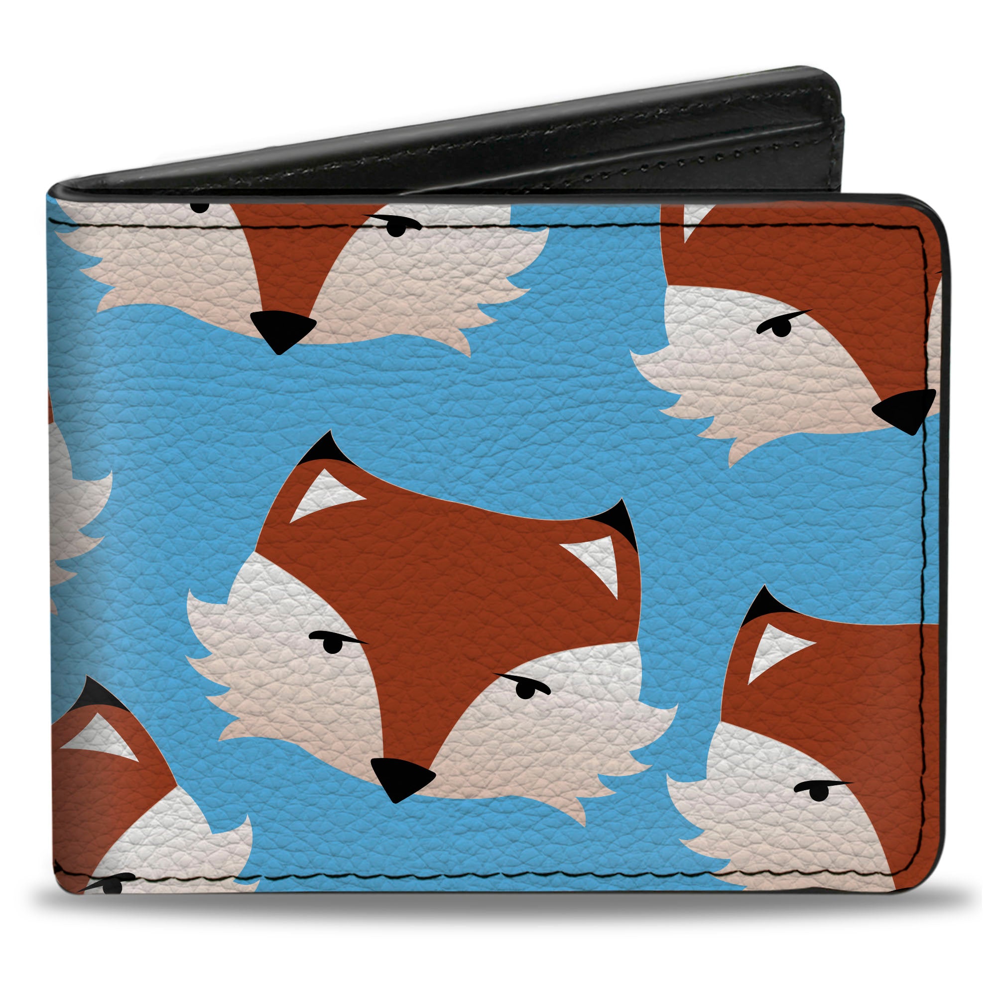 Bi-Fold Wallet - Fox Face Scattered Sky Blue Bi-Fold Wallets Buckle-Down