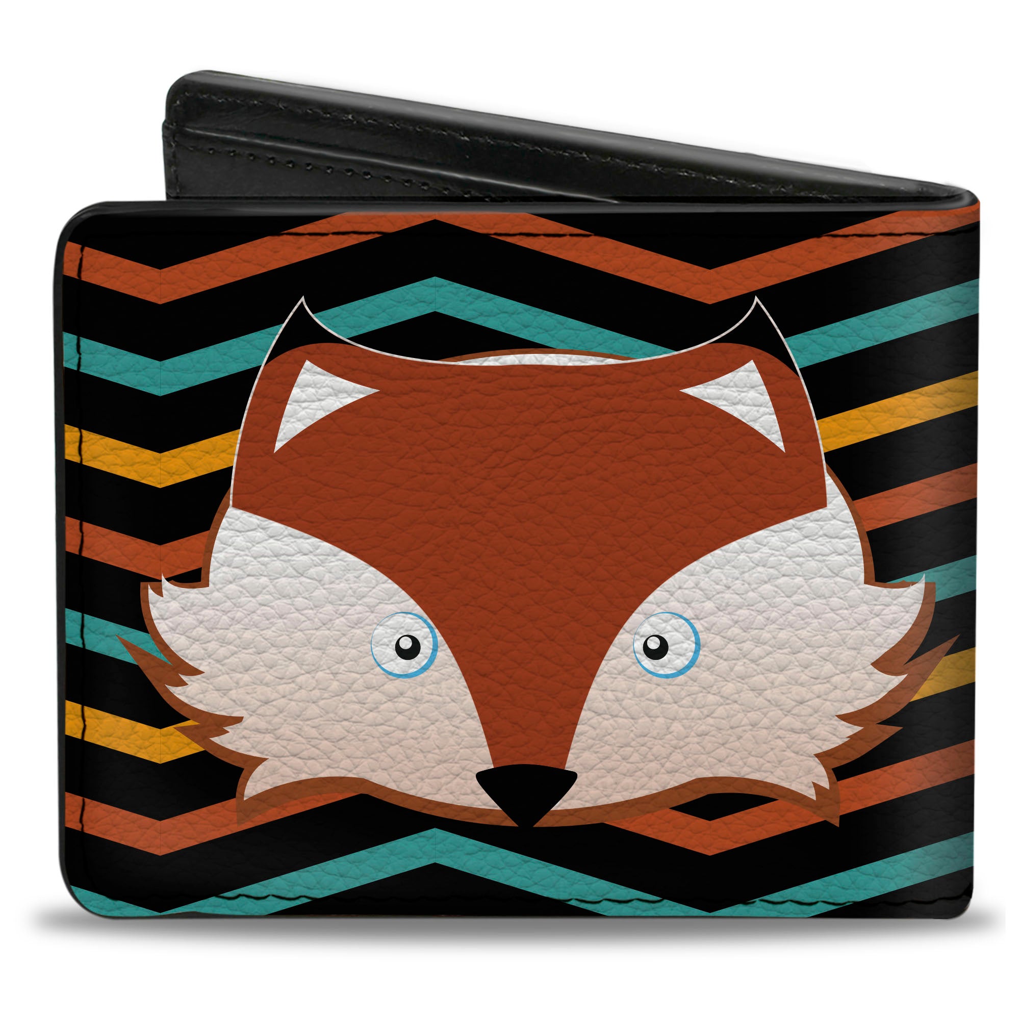 Bi-Fold Wallet - Fox Face Stripes Black Multi Color Bi-Fold Wallets Buckle-Down