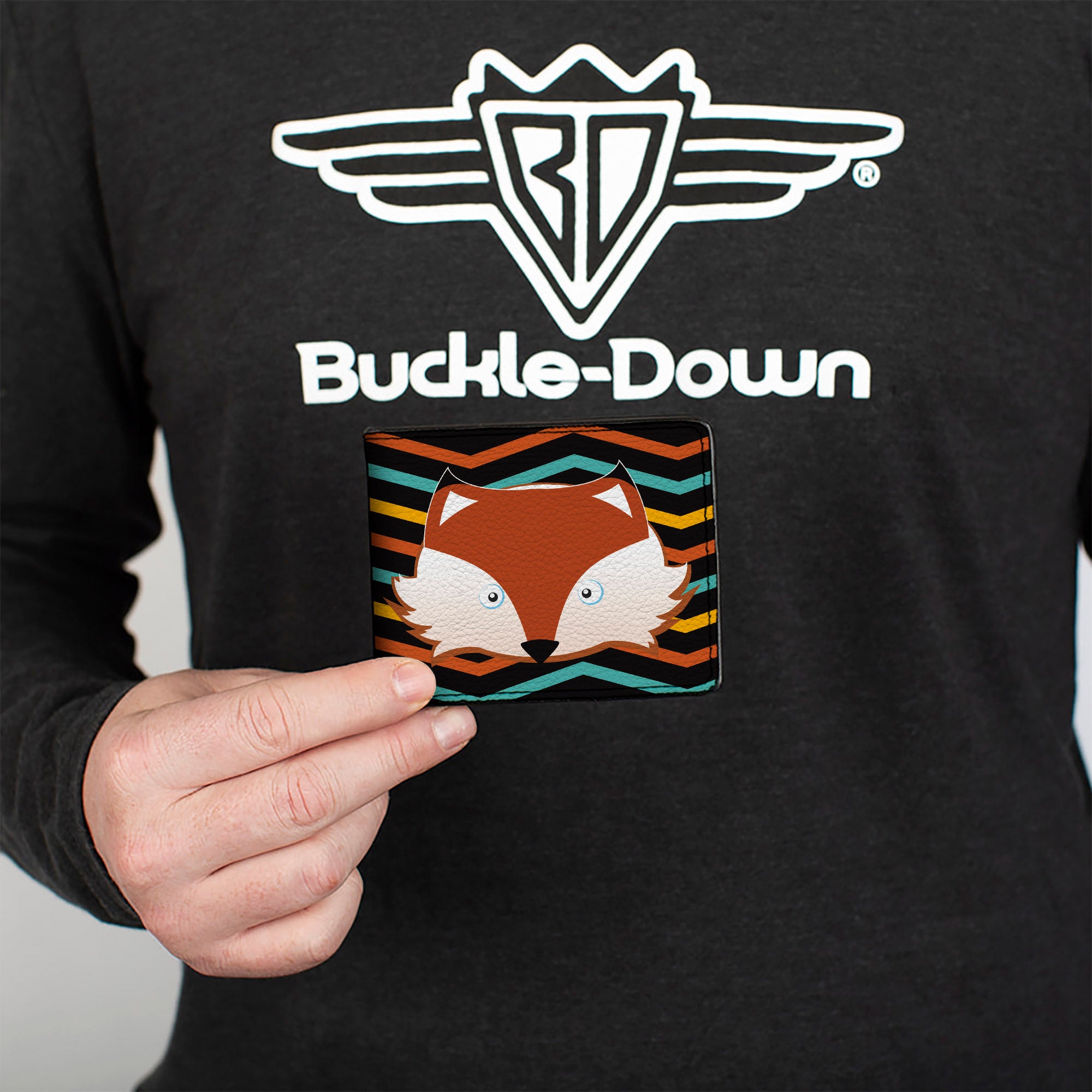 Bi-Fold Wallet - Fox Face Stripes Black Multi Color Bi-Fold Wallets Buckle-Down