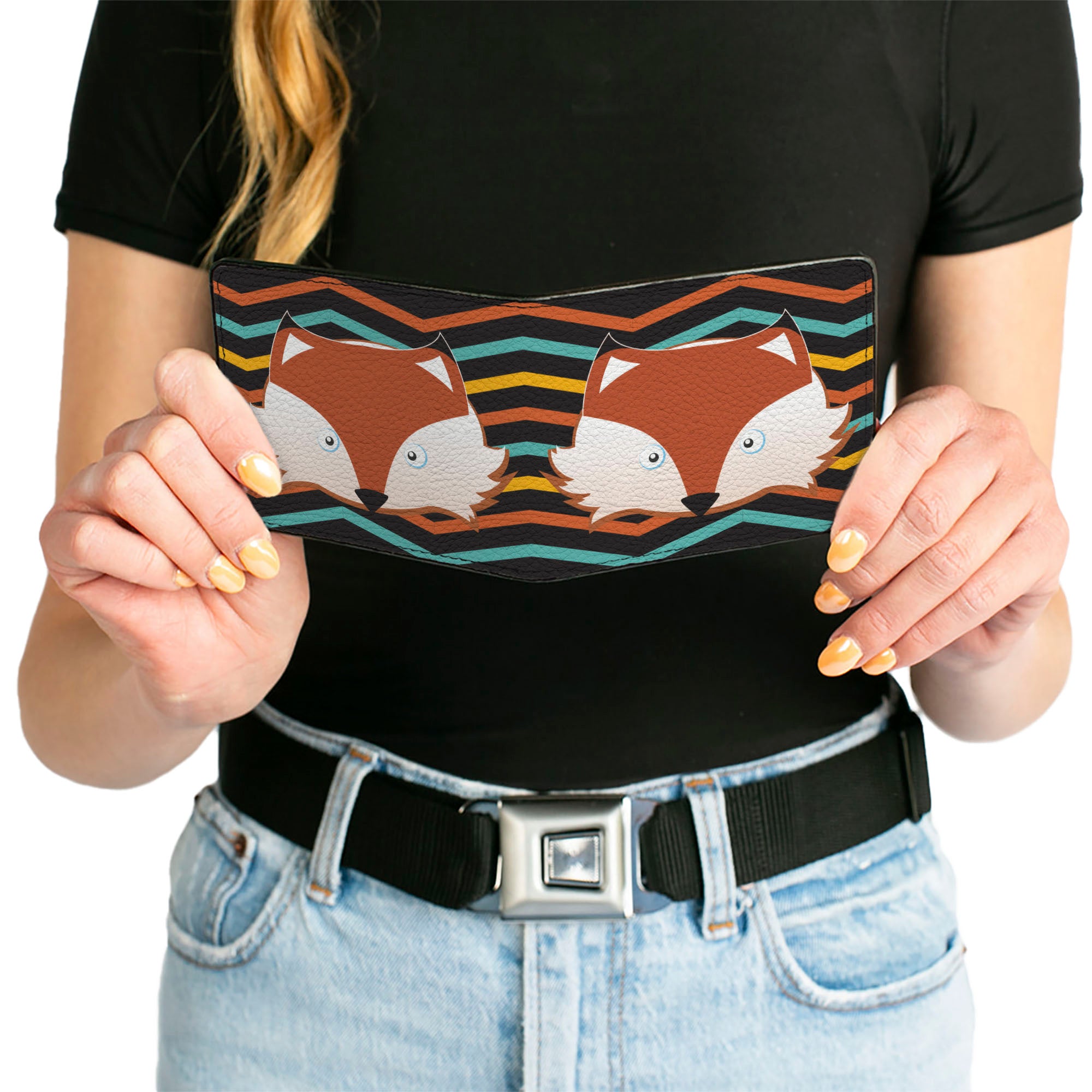 Bi-Fold Wallet - Fox Face Stripes Black Multi Color Bi-Fold Wallets Buckle-Down