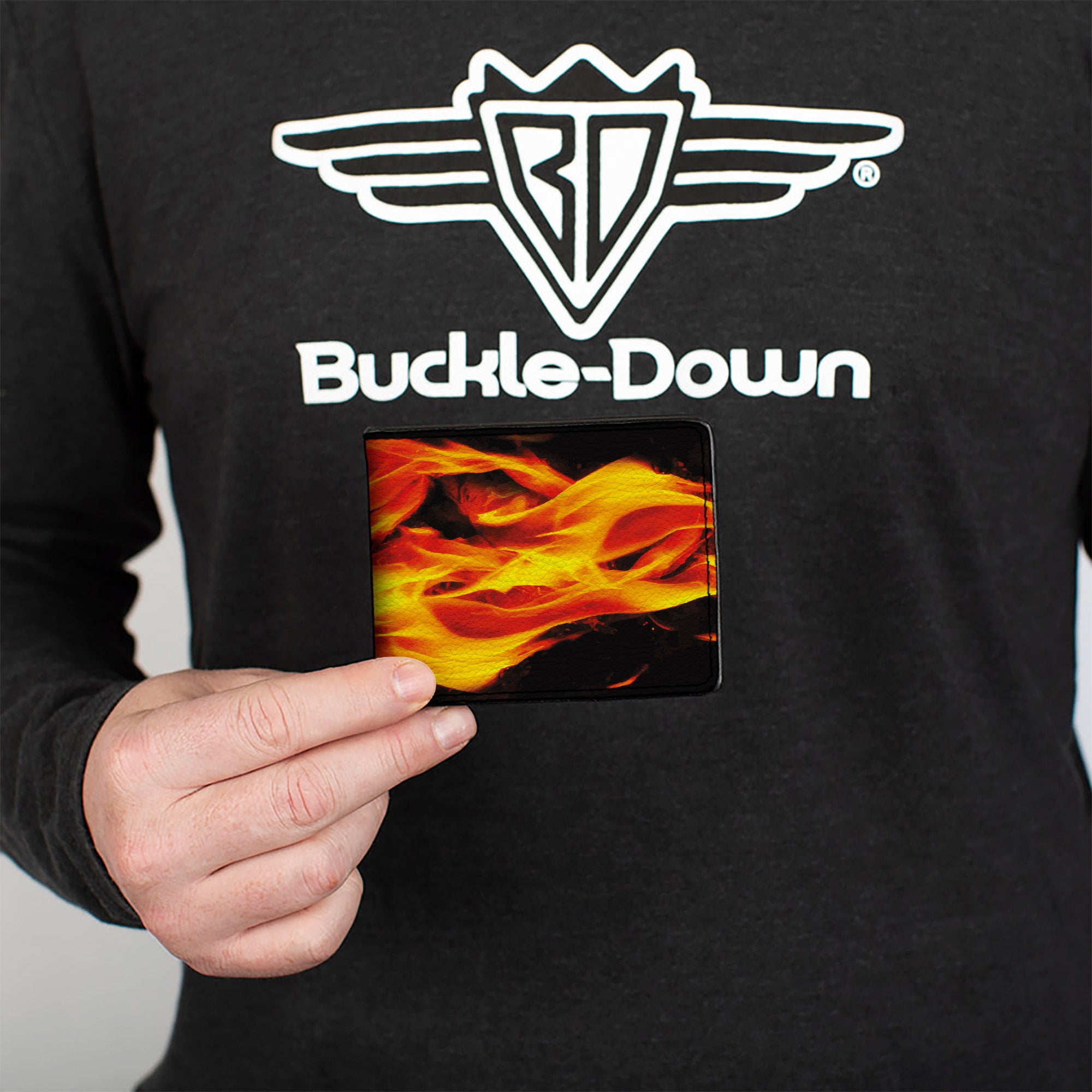 Bi-Fold Wallet - Flames Vivid Black Orange Bi-Fold Wallets Buckle-Down