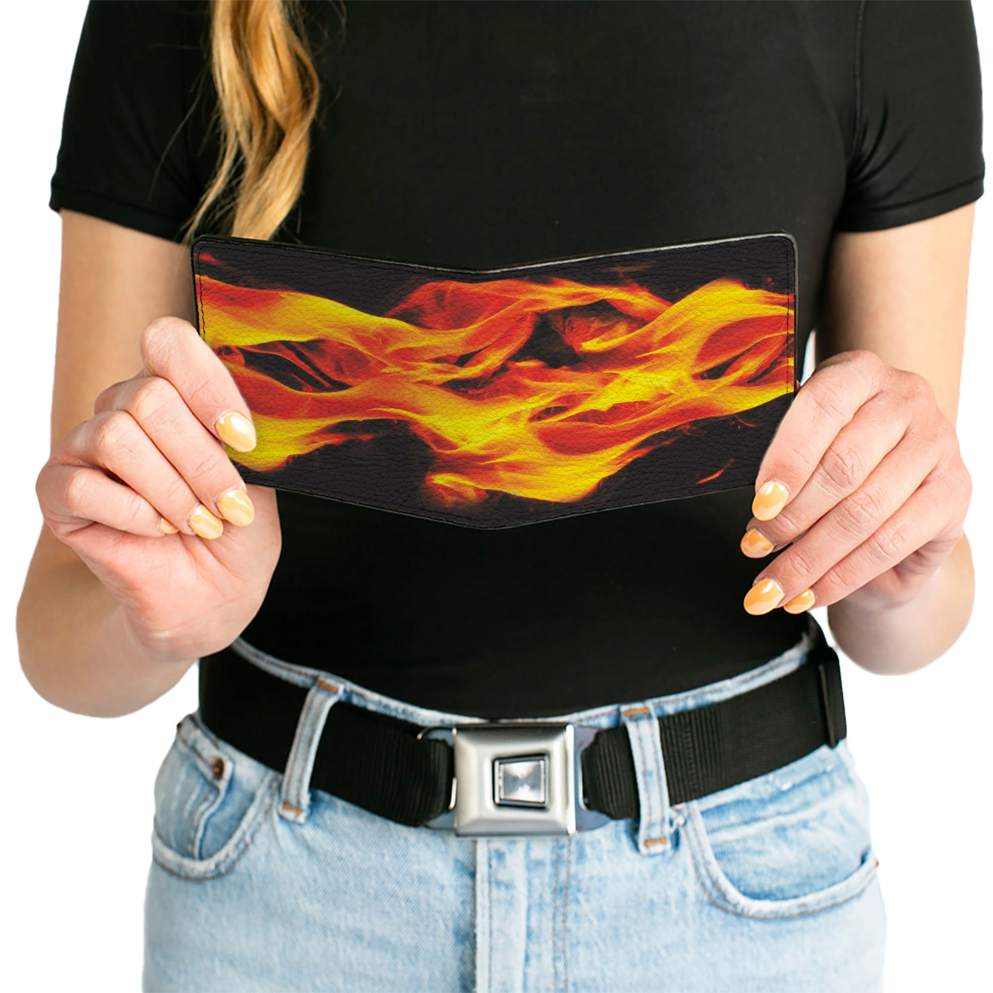 Bi-Fold Wallet - Flames Vivid Black Orange Bi-Fold Wallets Buckle-Down