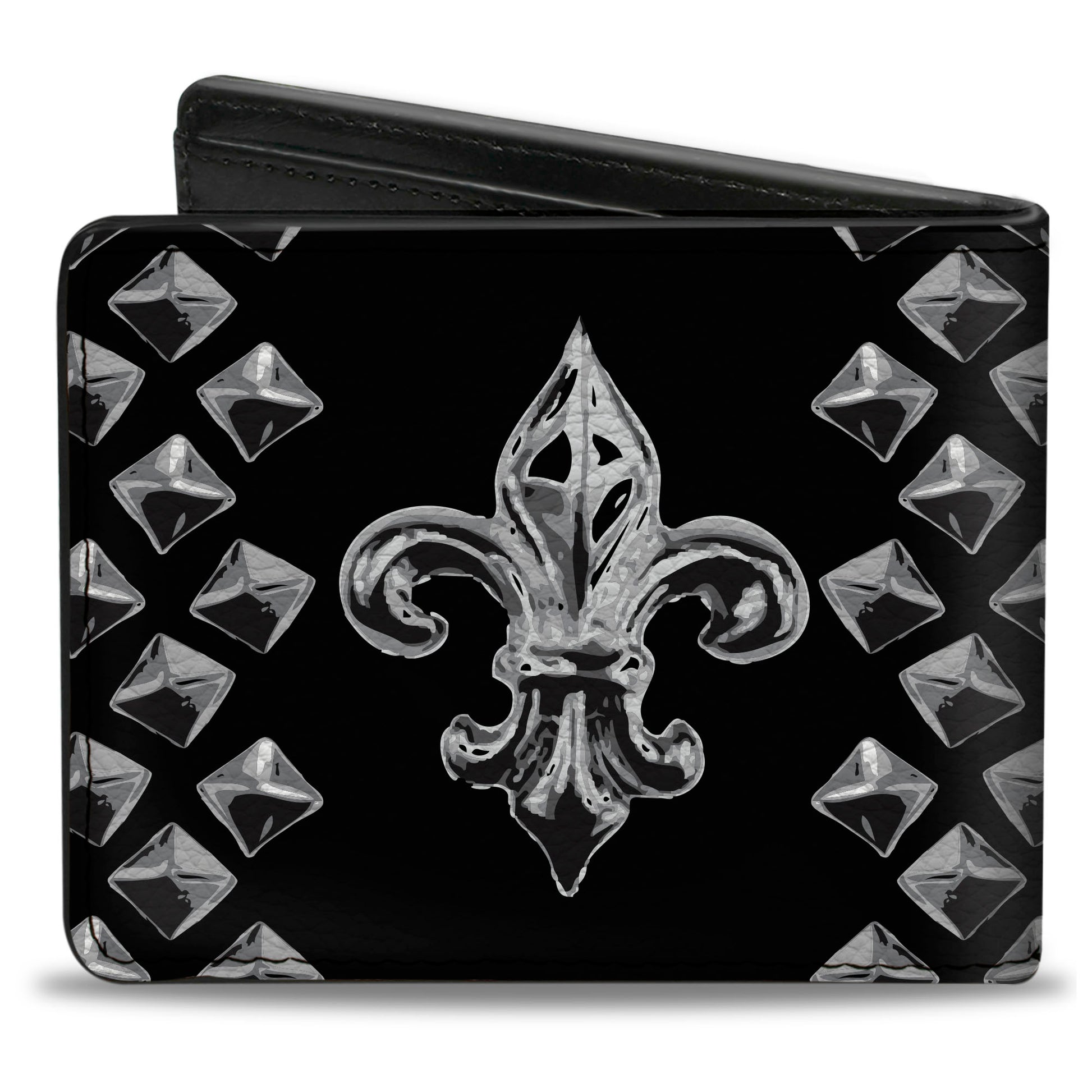 Bi-Fold Wallet - Fleur-de-Lis Studs Black Grays Bi-Fold Wallets Buckle-Down