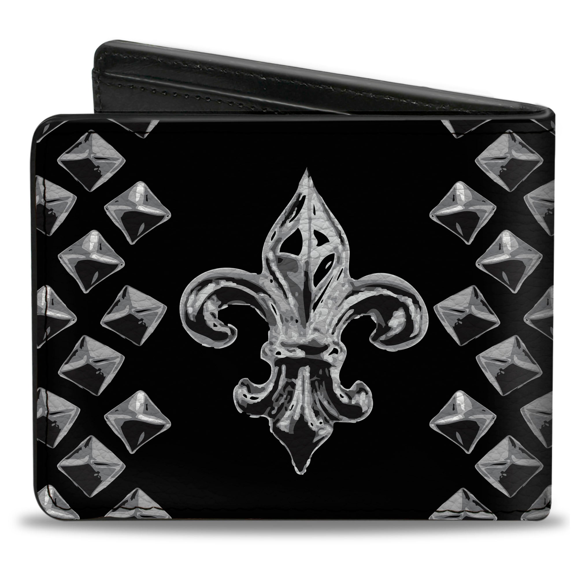 Bi-Fold Wallet - Fleur-de-Lis Studs Black Grays Bi-Fold Wallets Buckle-Down