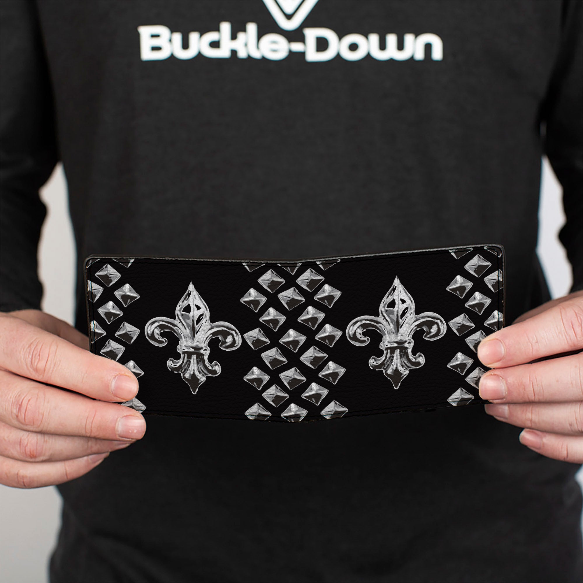 Bi-Fold Wallet - Fleur-de-Lis Studs Black Grays Bi-Fold Wallets Buckle-Down