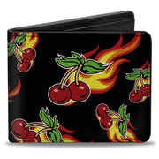 Bi-Fold Wallet - Flaming Cherries Scattered Black Bi-Fold Wallets Buckle-Down