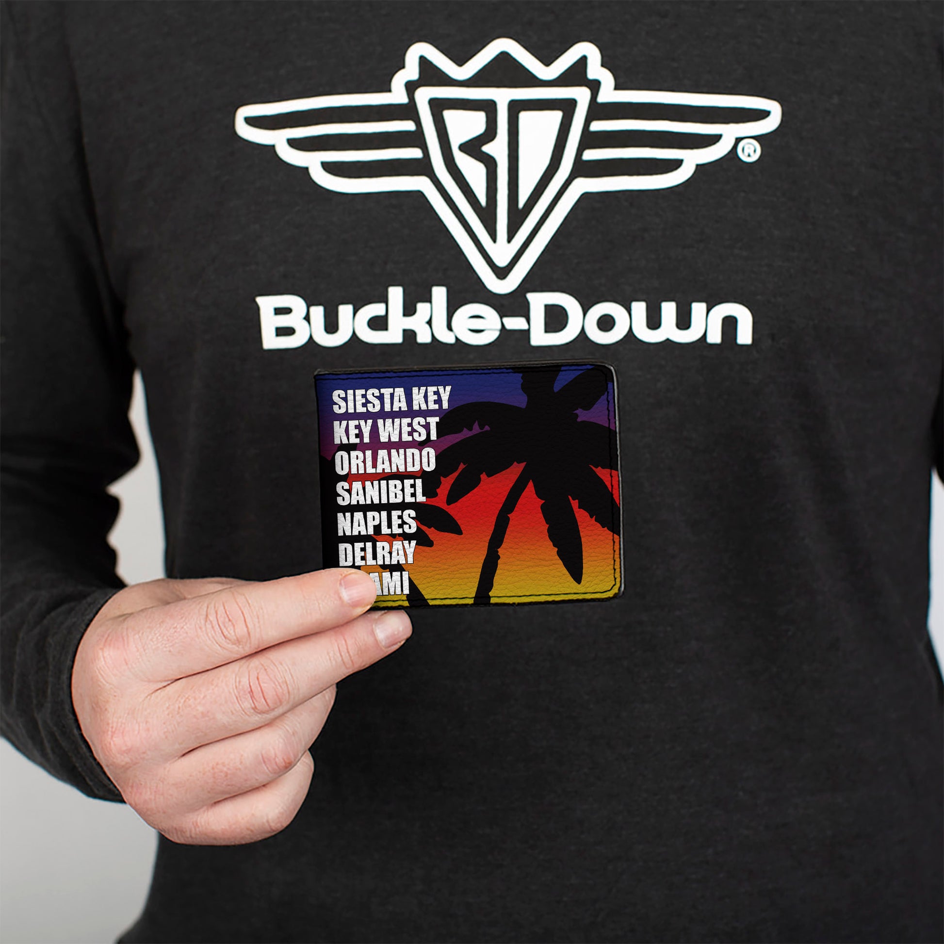 Bi-Fold Wallet - Florida Cities Palm Tree Sunset White Bi-Fold Wallets Buckle-Down