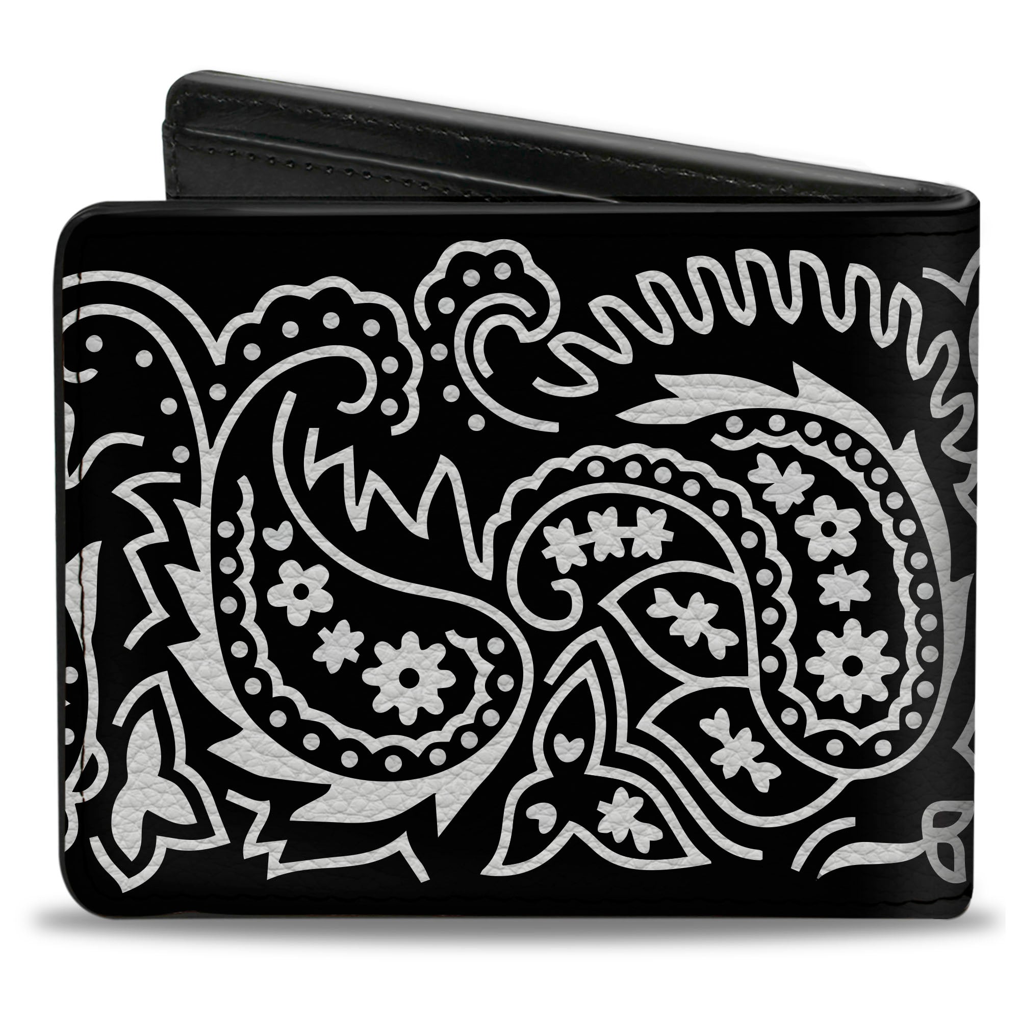 Bi-Fold Wallet - Floral Paisley2 Black White Bi-Fold Wallets Buckle-Down