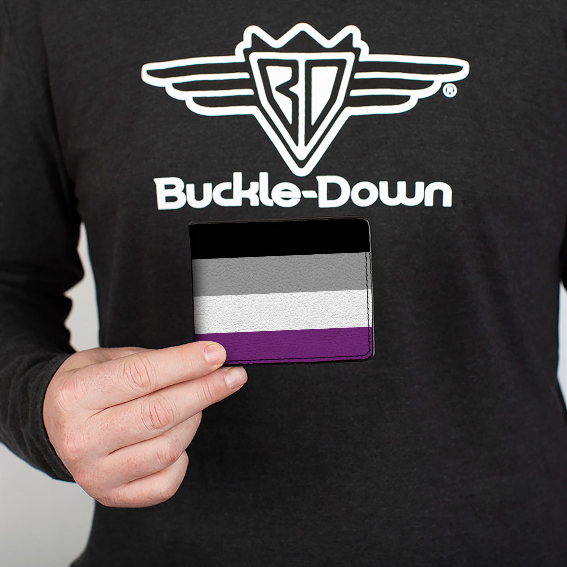 Bi-Fold Wallet - Flag Asexual Black Gray White Purple Bi-Fold Wallets Buckle-Down