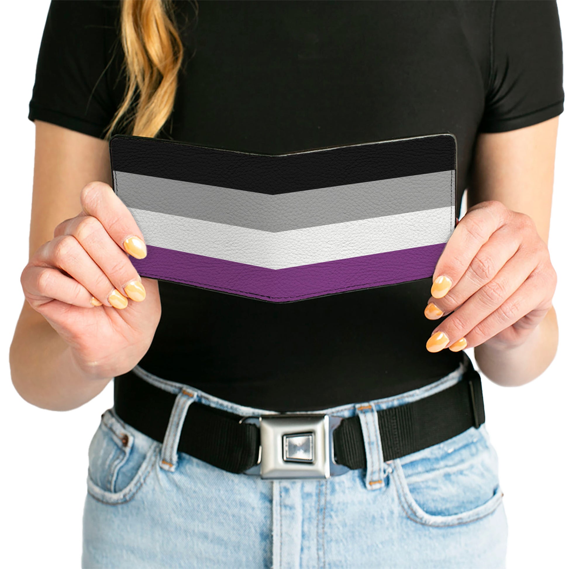 Bi-Fold Wallet - Flag Asexual Black Gray White Purple Bi-Fold Wallets Buckle-Down