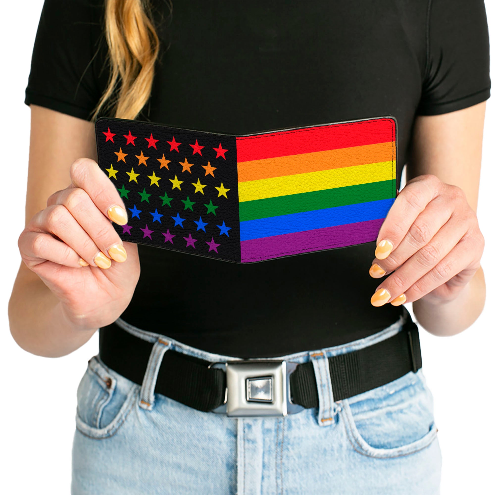 Bi-Fold Wallet - Flag American Pride Rainbow Black Bi-Fold Wallets Buckle-Down