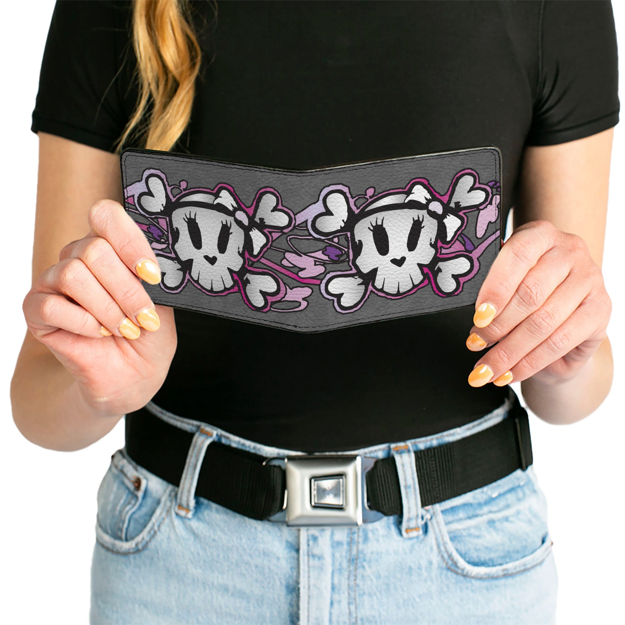Bi-Fold Wallet - Girlie Skull Gray Bi-Fold Wallets Buckle-Down