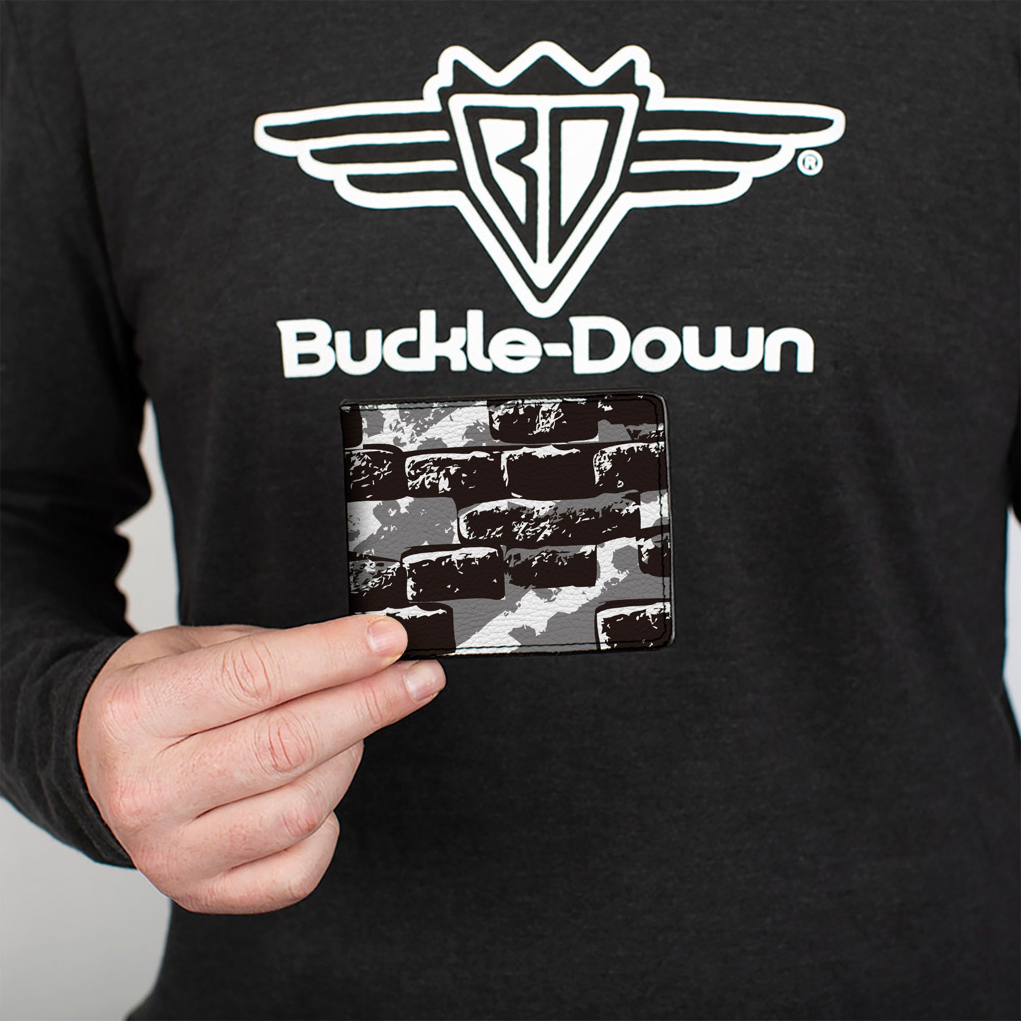 Bi-Fold Wallet - Grunge Bricks Black White Bi-Fold Wallets Buckle-Down