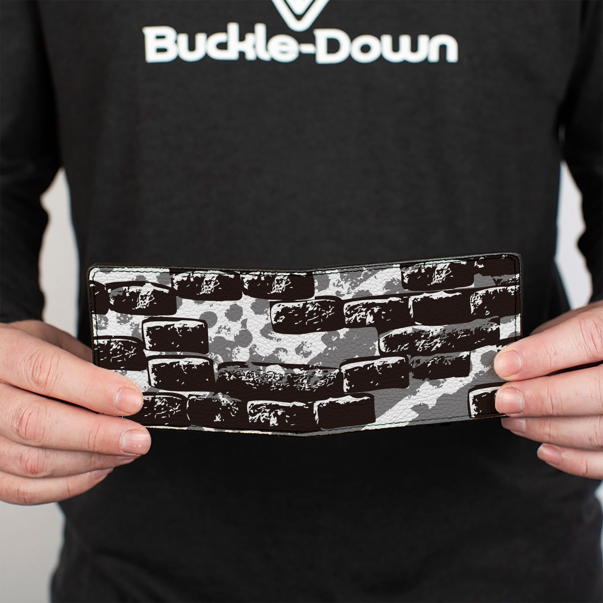 Bi-Fold Wallet - Grunge Bricks Black White Bi-Fold Wallets Buckle-Down