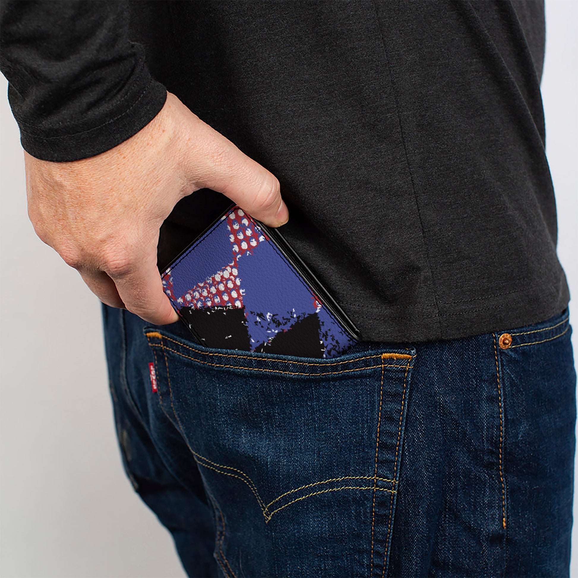 Bi-Fold Wallet - Grunge Checker Flag Blue Red Bi-Fold Wallets Buckle-Down