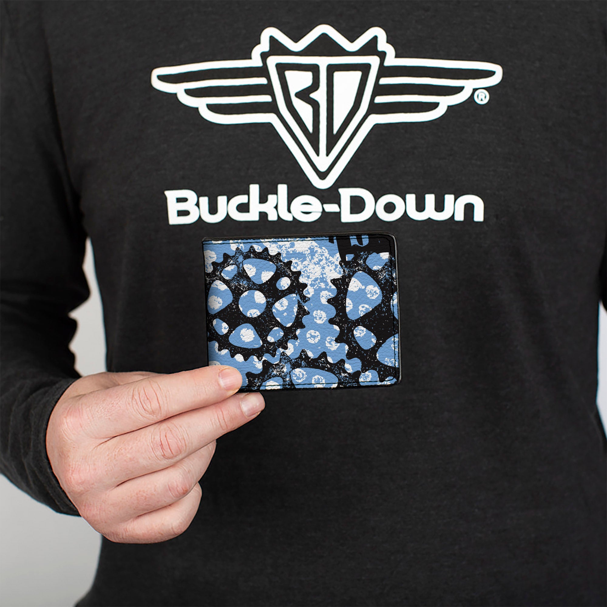Bi-Fold Wallet - Grunge Gears Blue Bi-Fold Wallets Buckle-Down