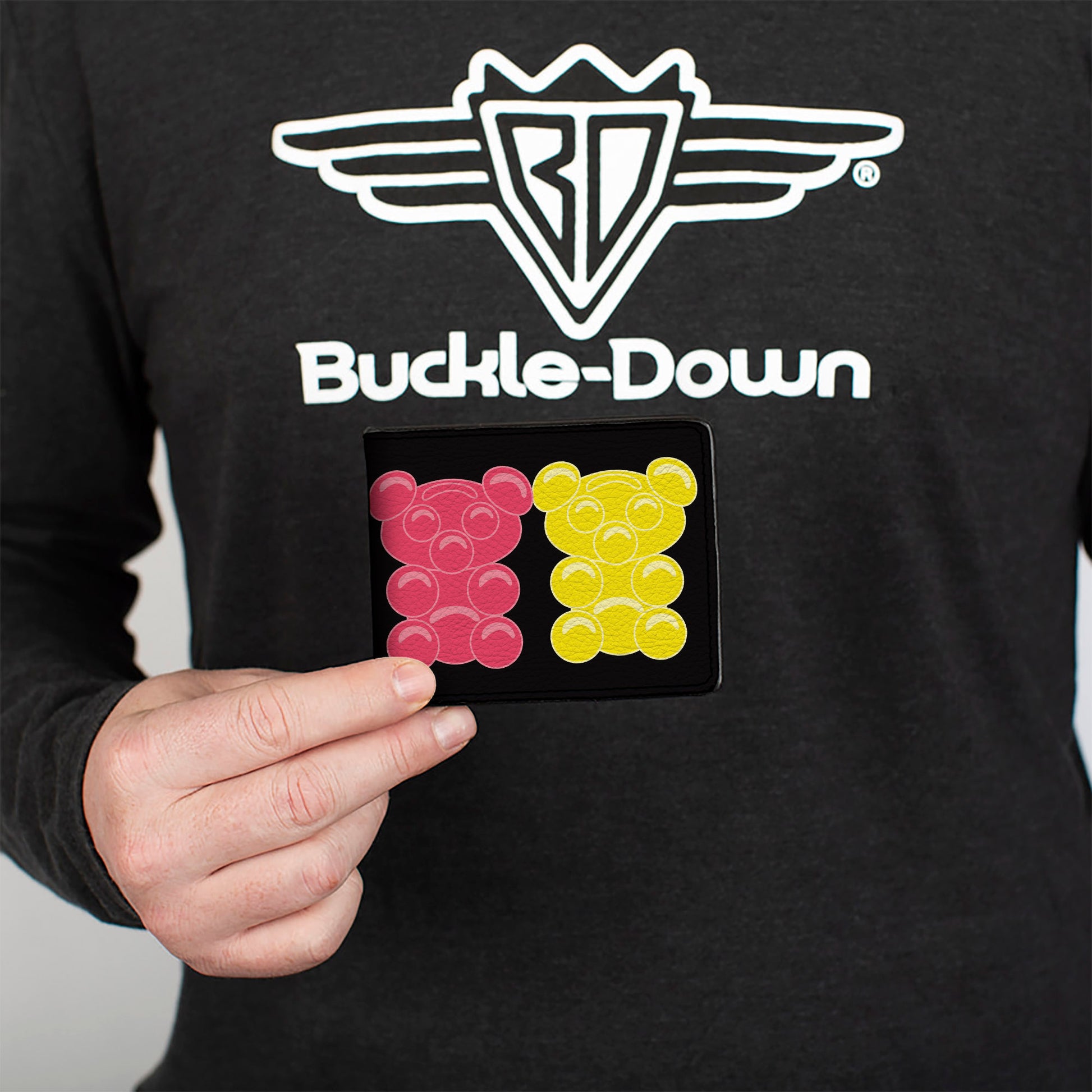 Bi-Fold Wallet - Gummy Bears Cartoon Black Red Yellow Green Bi-Fold Wallets Buckle-Down