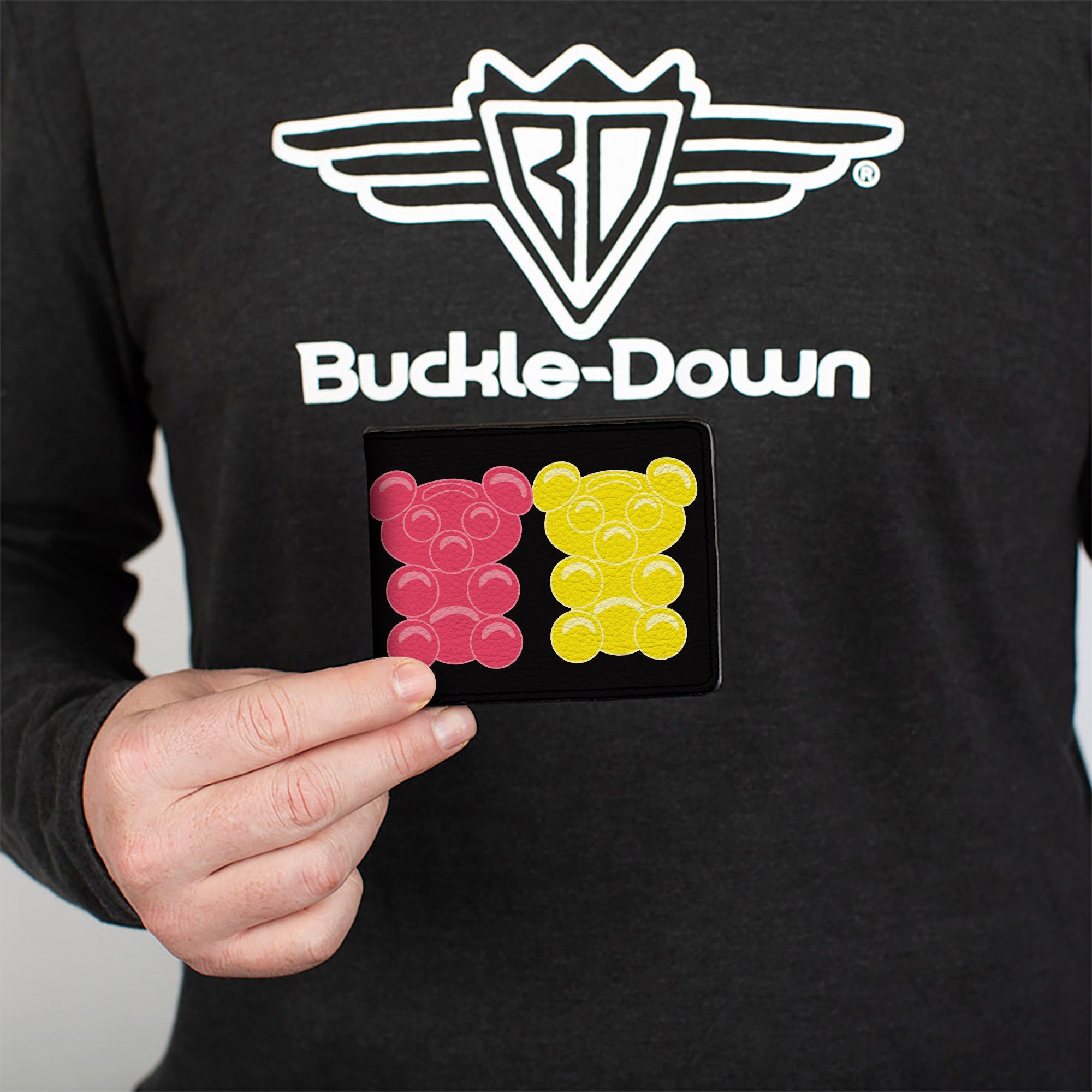 Bi-Fold Wallet - Gummy Bears Cartoon Black Red Yellow Green Bi-Fold Wallets Buckle-Down