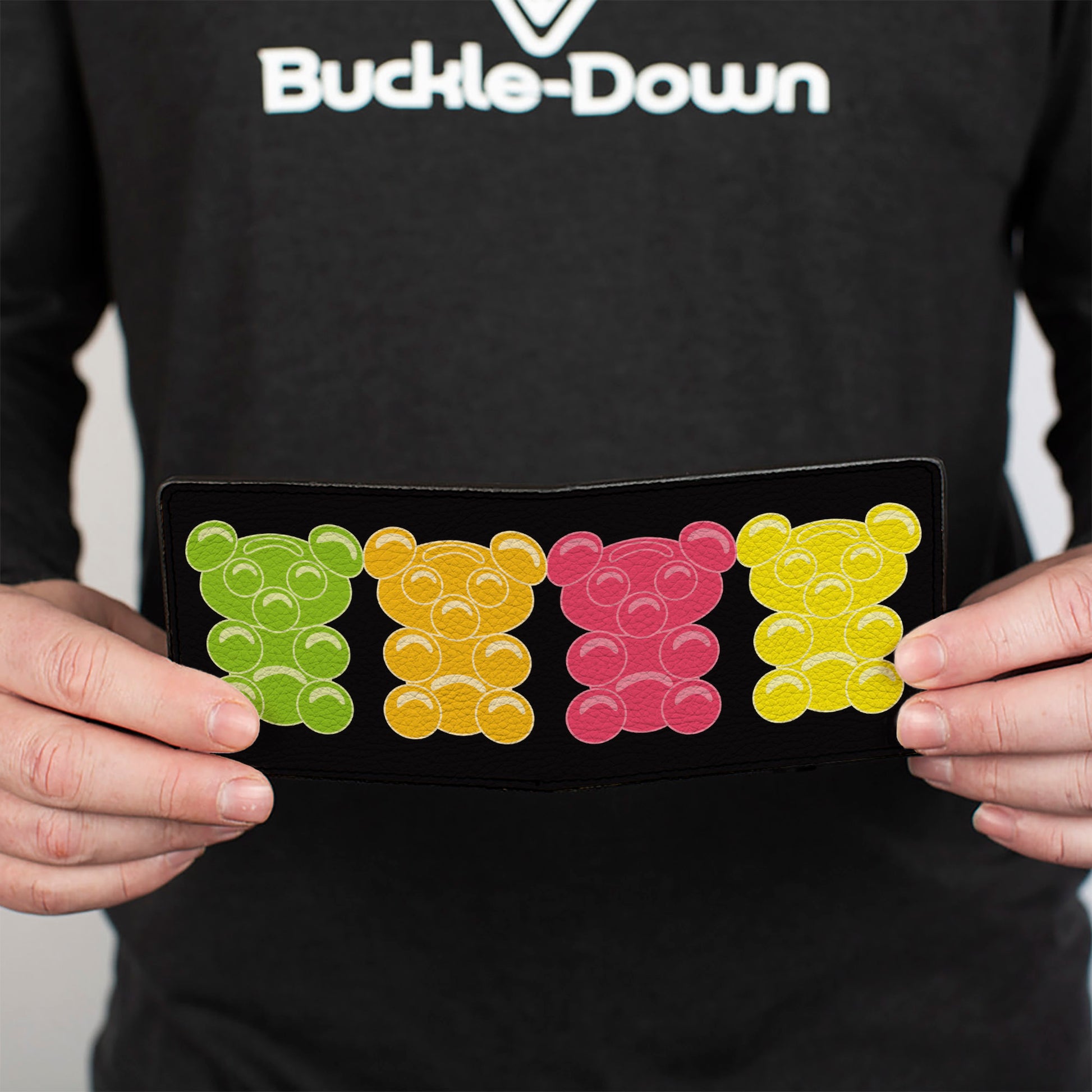 Bi-Fold Wallet - Gummy Bears Cartoon Black Red Yellow Green Bi-Fold Wallets Buckle-Down