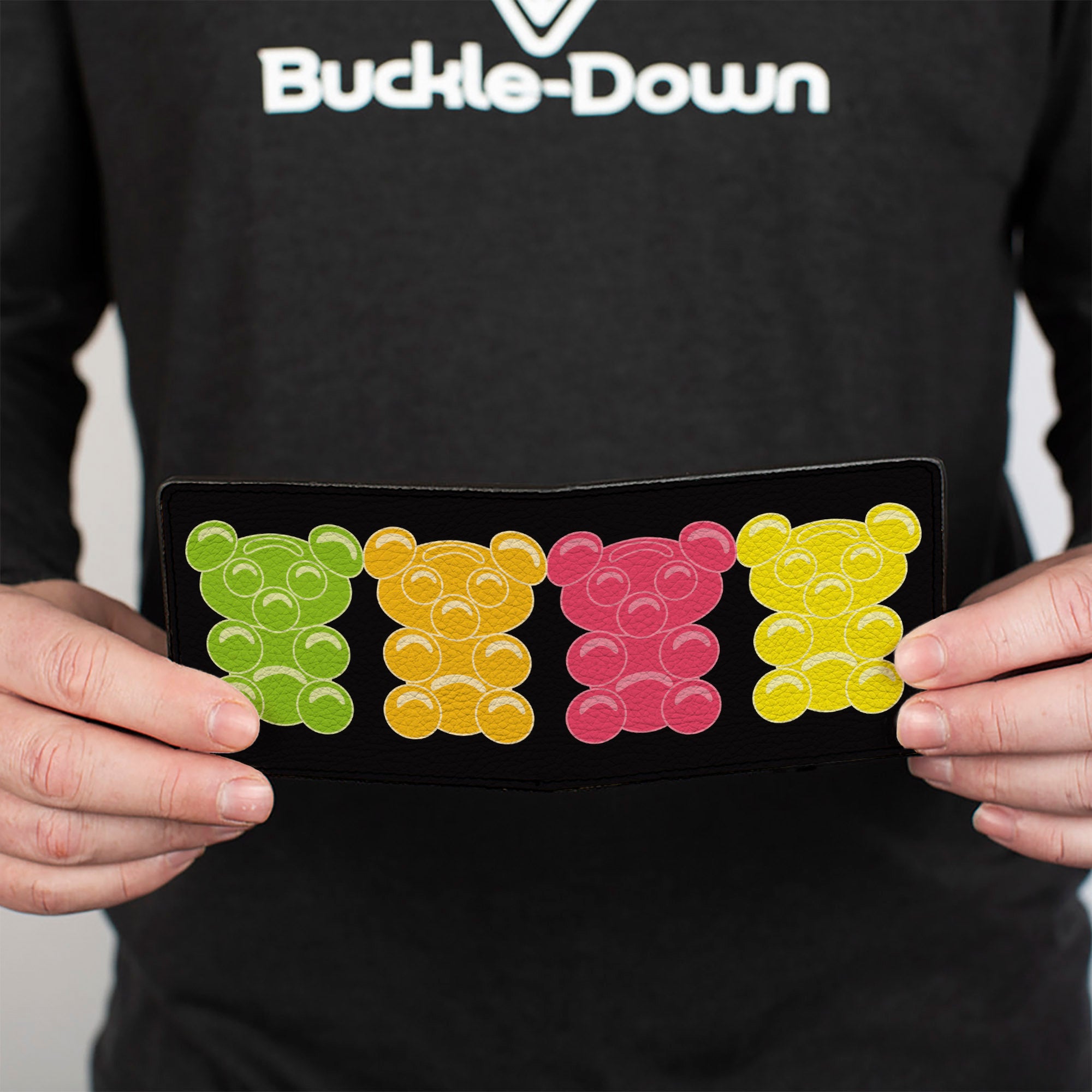 Bi-Fold Wallet - Gummy Bears Cartoon Black Red Yellow Green Bi-Fold Wallets Buckle-Down