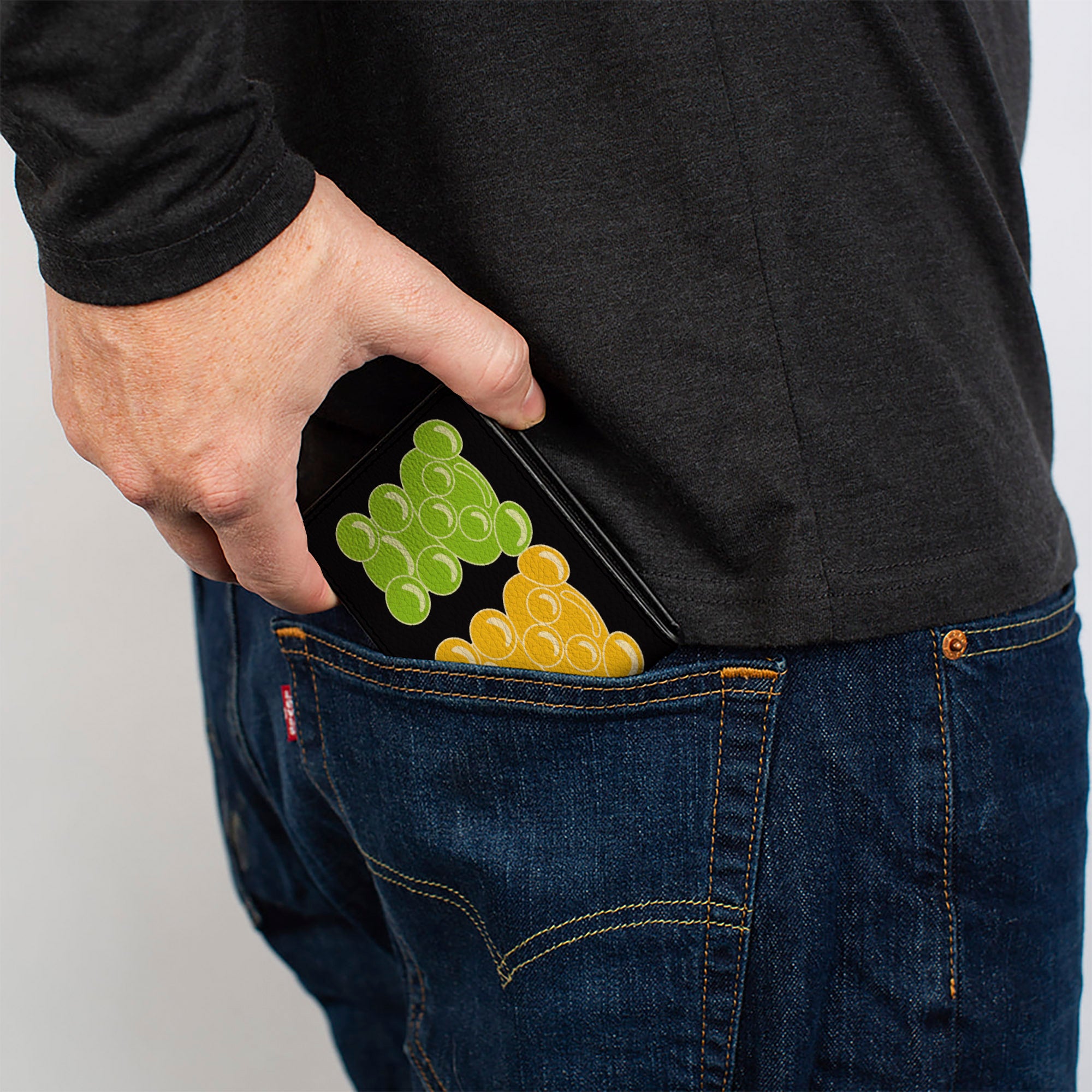 Bi-Fold Wallet - Gummy Bears Cartoon Black Red Yellow Green Bi-Fold Wallets Buckle-Down