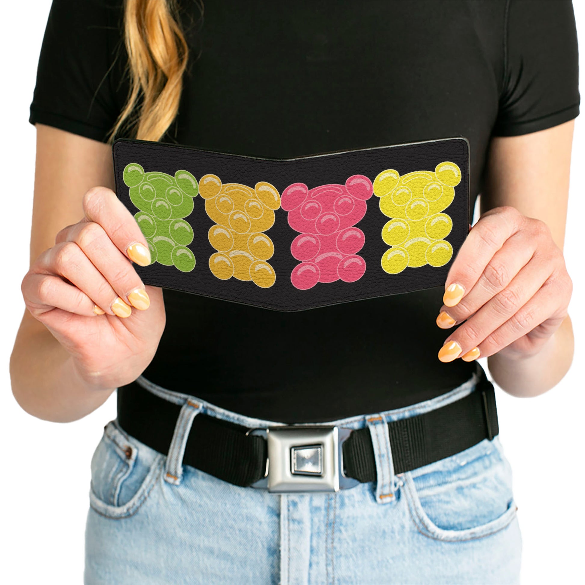 Bi-Fold Wallet - Gummy Bears Cartoon Black Red Yellow Green Bi-Fold Wallets Buckle-Down