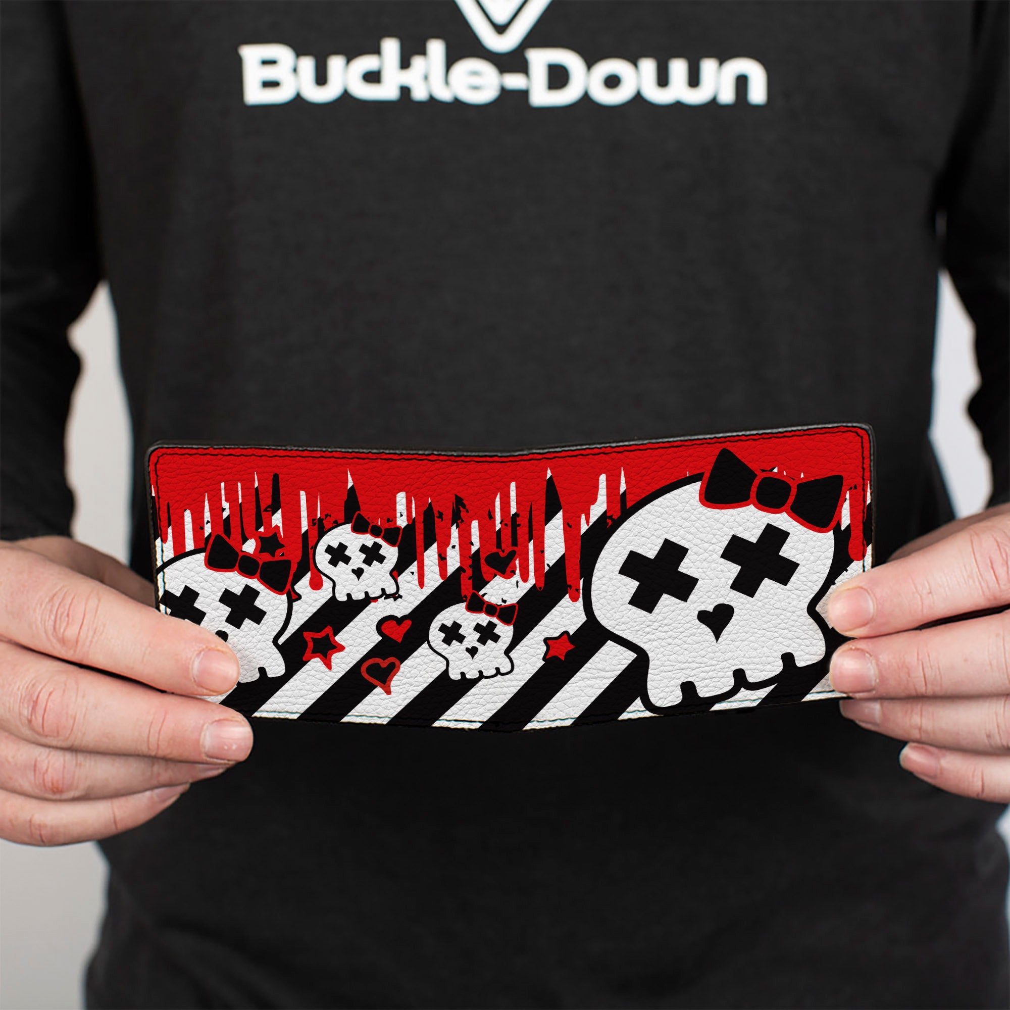 Bi-Fold Wallet - Girlie Skull Black White w Red Paint Drips Bi-Fold Wallets Buckle-Down