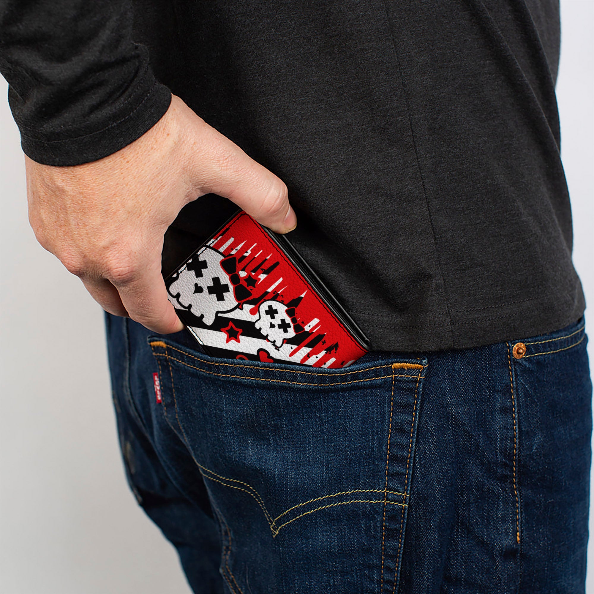 Bi-Fold Wallet - Girlie Skull Black White w Red Paint Drips Bi-Fold Wallets Buckle-Down