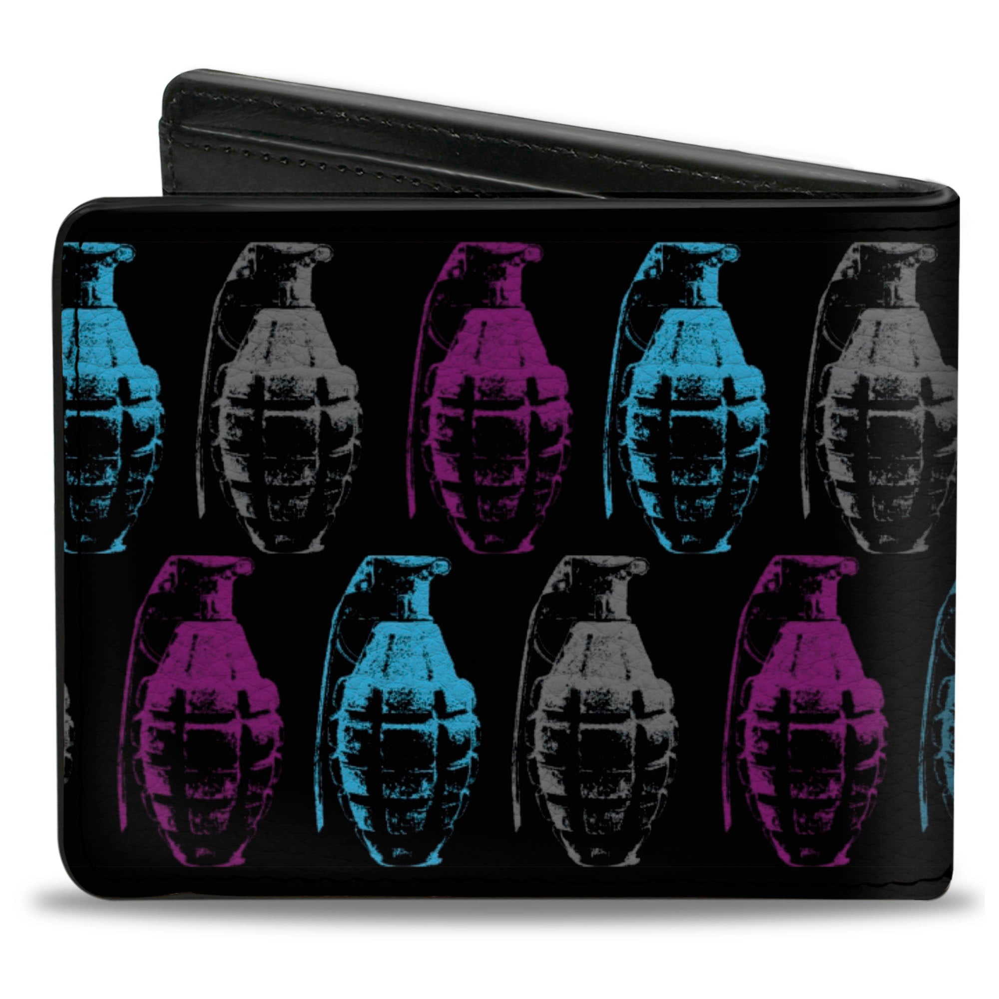 Bi-Fold Wallet - Grenades Black Gray Purple Baby Blue Bi-Fold Wallets Buckle-Down