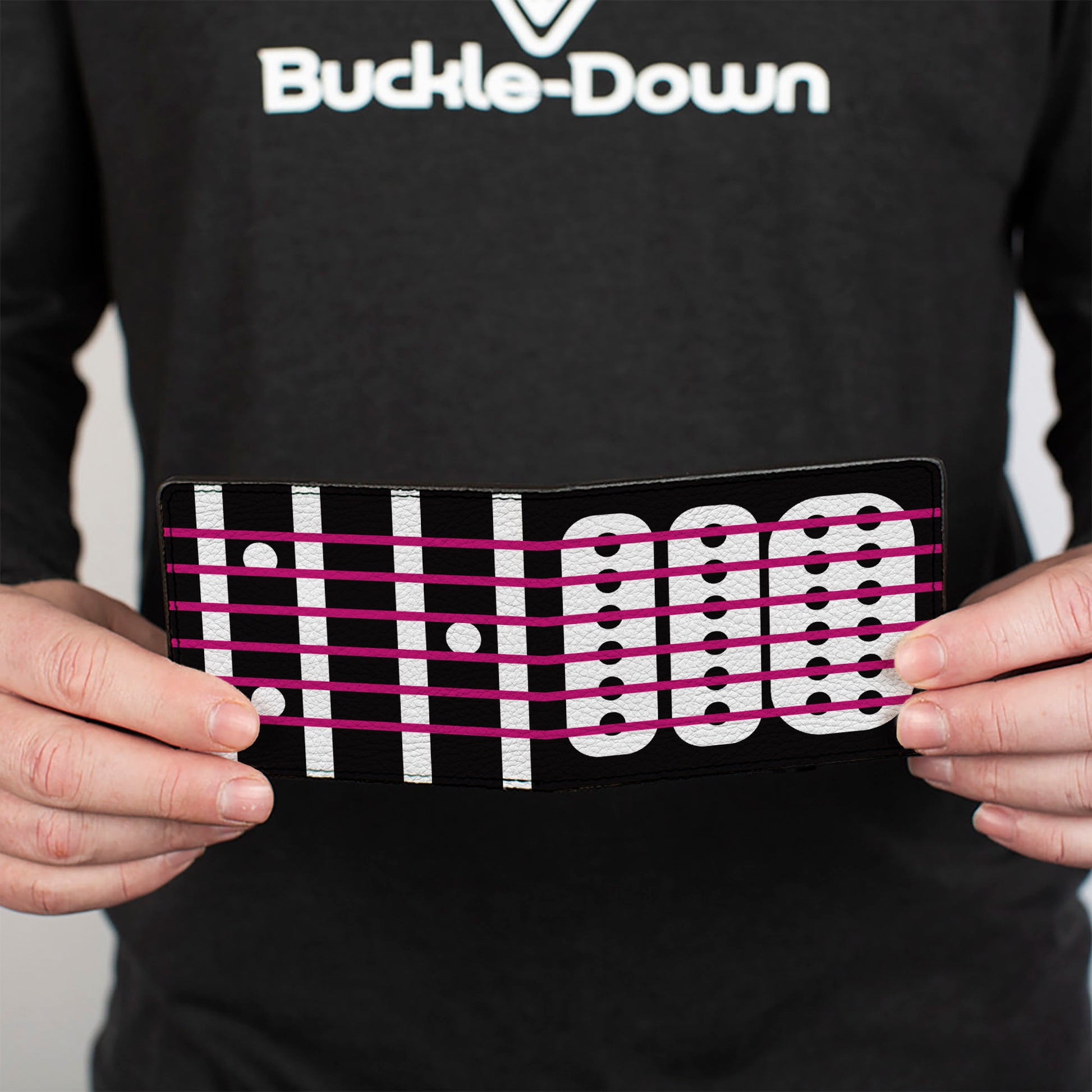 Bi-Fold Wallet - Guitar Neck Black White Pink Bi-Fold Wallets Buckle-Down