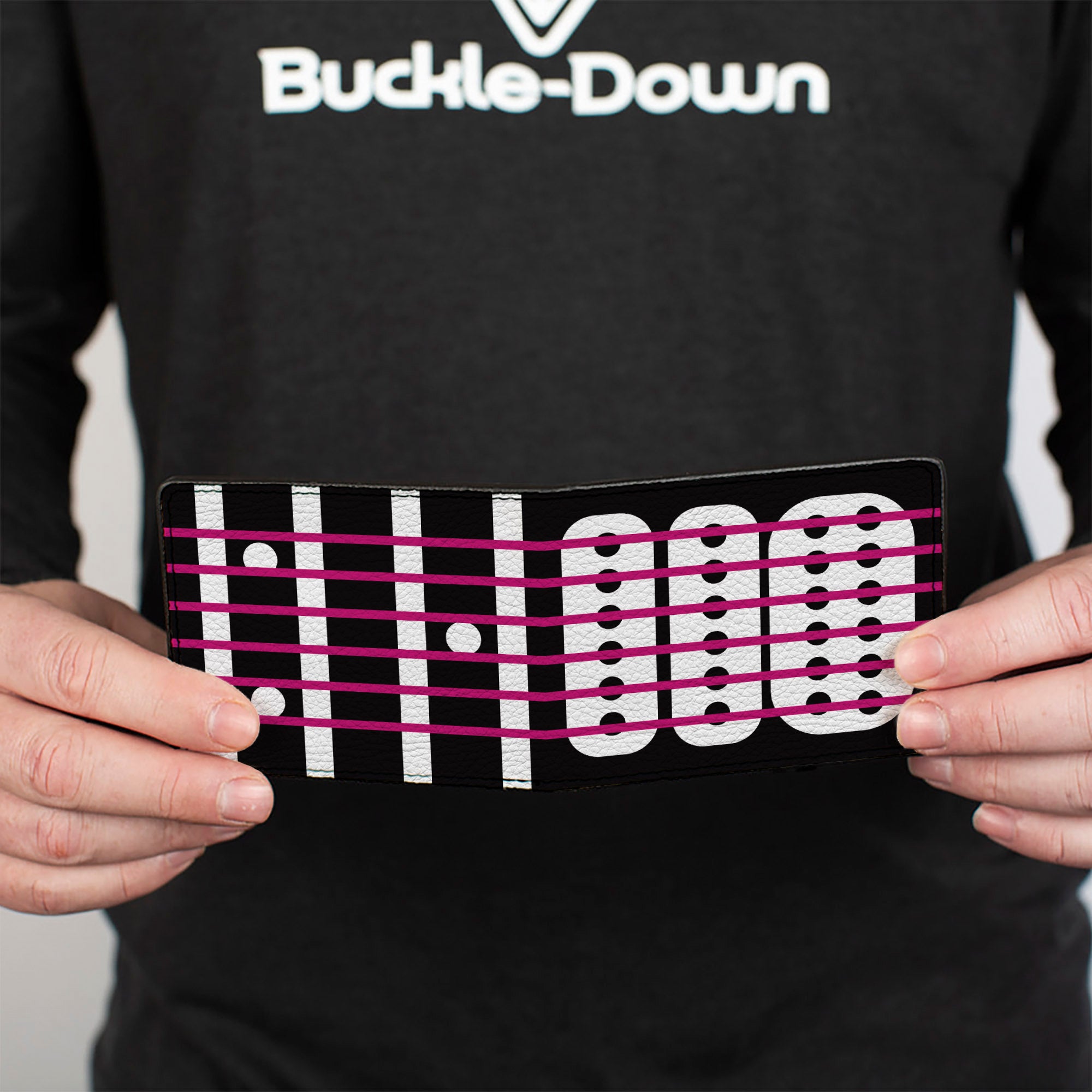 Bi-Fold Wallet - Guitar Neck Black White Pink Bi-Fold Wallets Buckle-Down