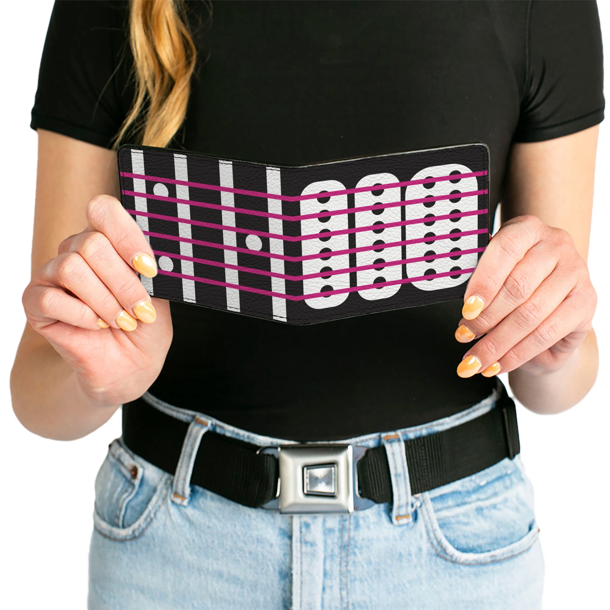 Bi-Fold Wallet - Guitar Neck Black White Pink Bi-Fold Wallets Buckle-Down