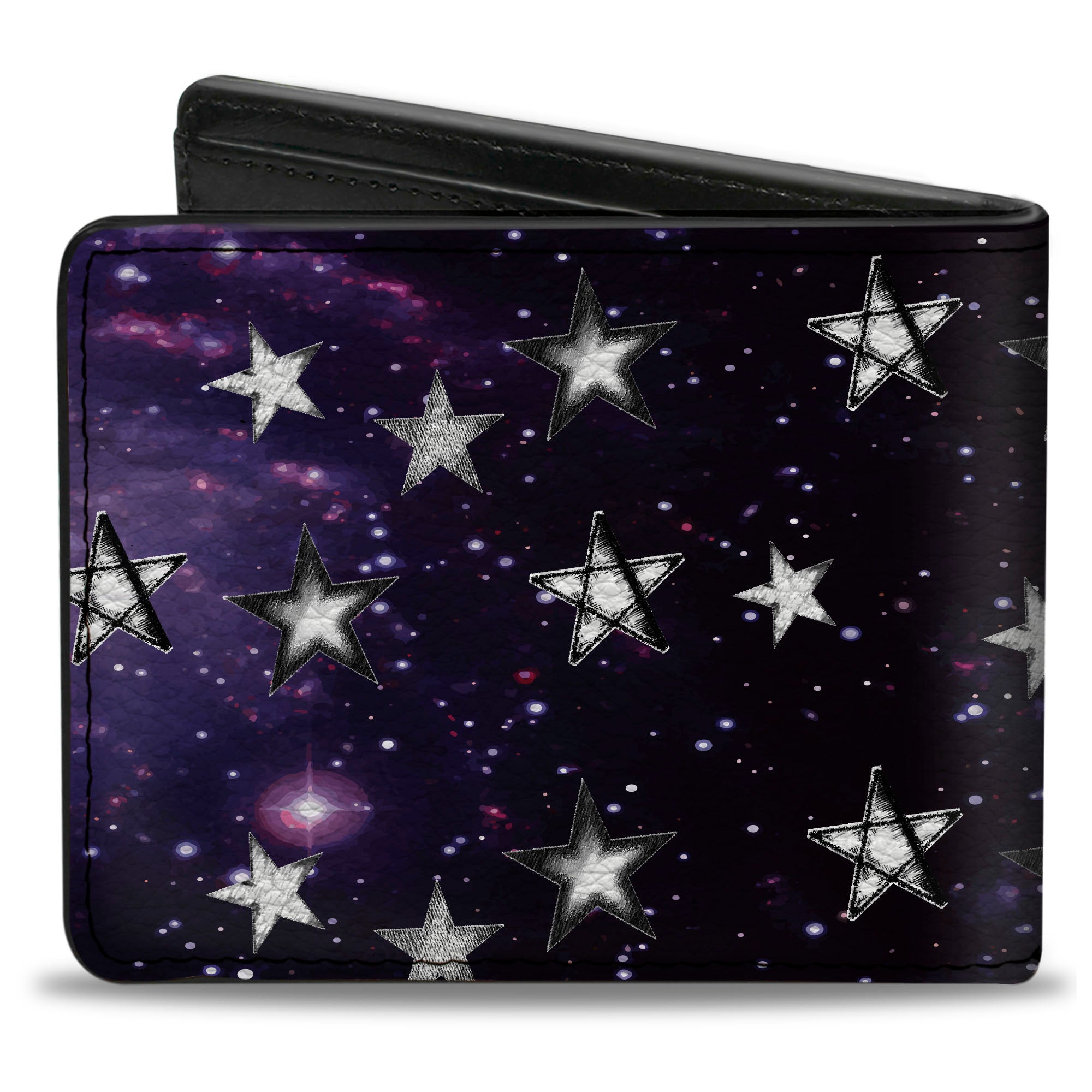 Bi-Fold Wallet - Glowing Stars in Space Black Purple White Bi-Fold Wallets Buckle-Down